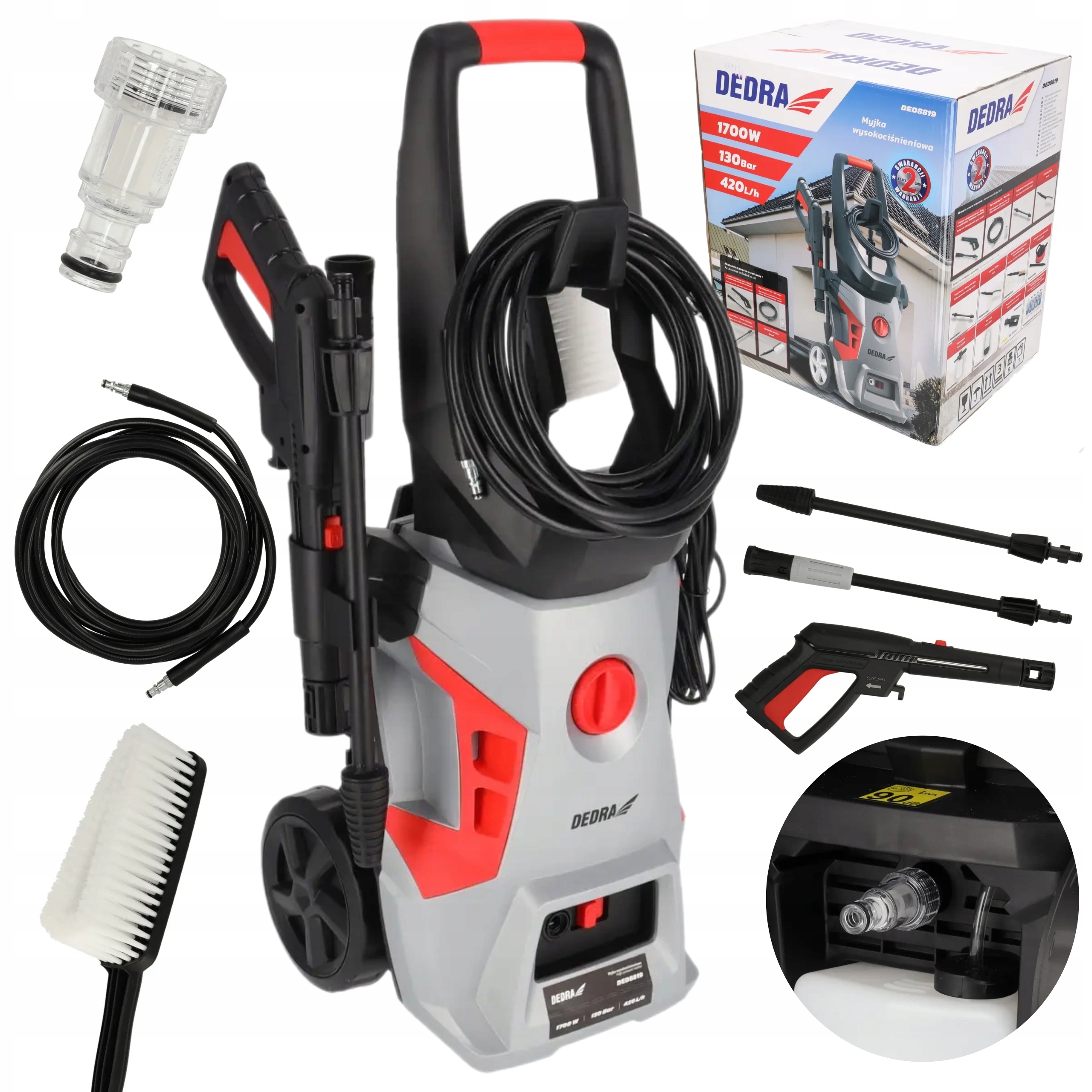 DEDRA DED8819 MYJKA WYSOKOCIŚNIENIOWA 130Bar 1700W +AKCESORIA 11EL