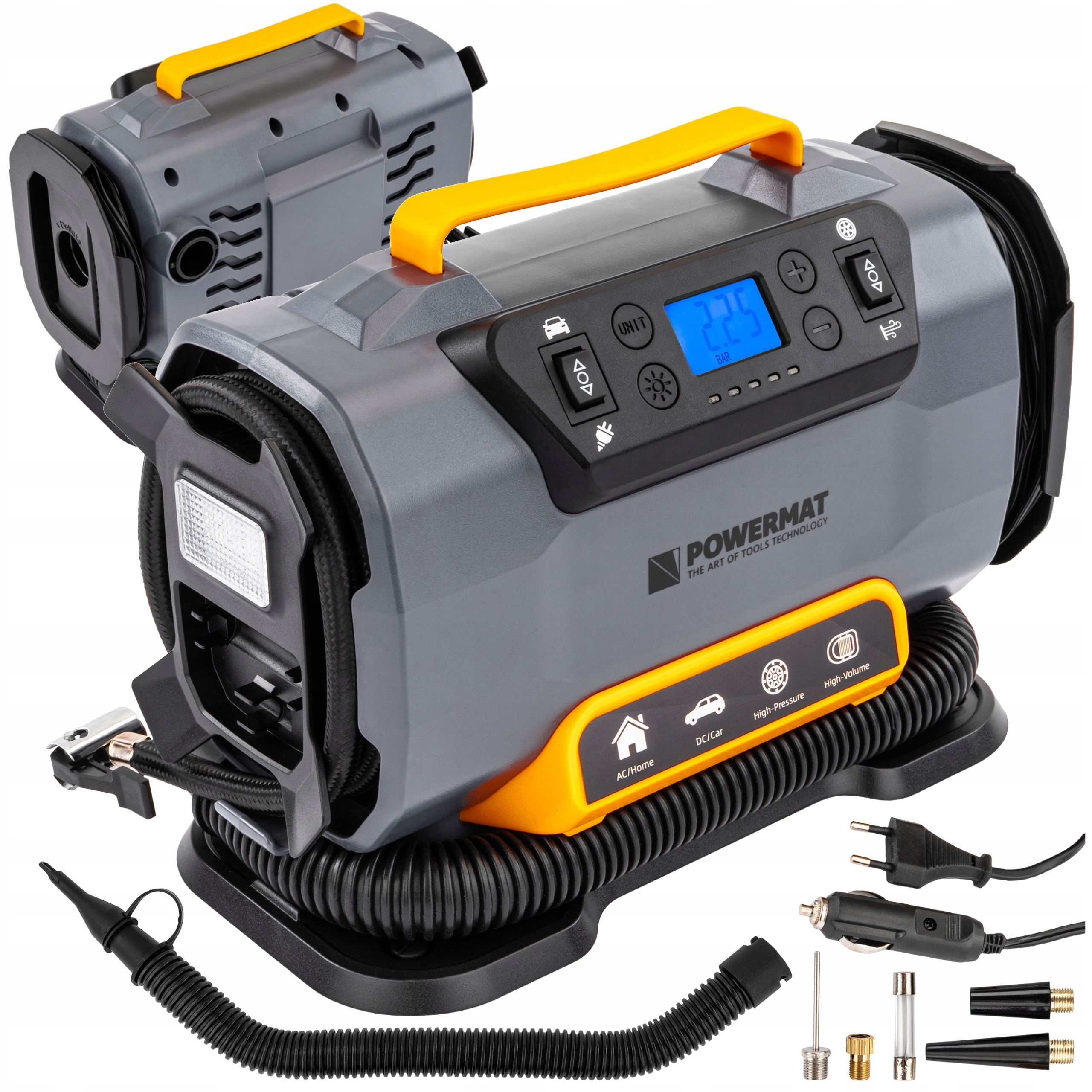 KOMPRESOR SAMOCHODOWY 12 V 230 V POMPKA 10 BAR DO OPON AUTA ROWERU MATERACY