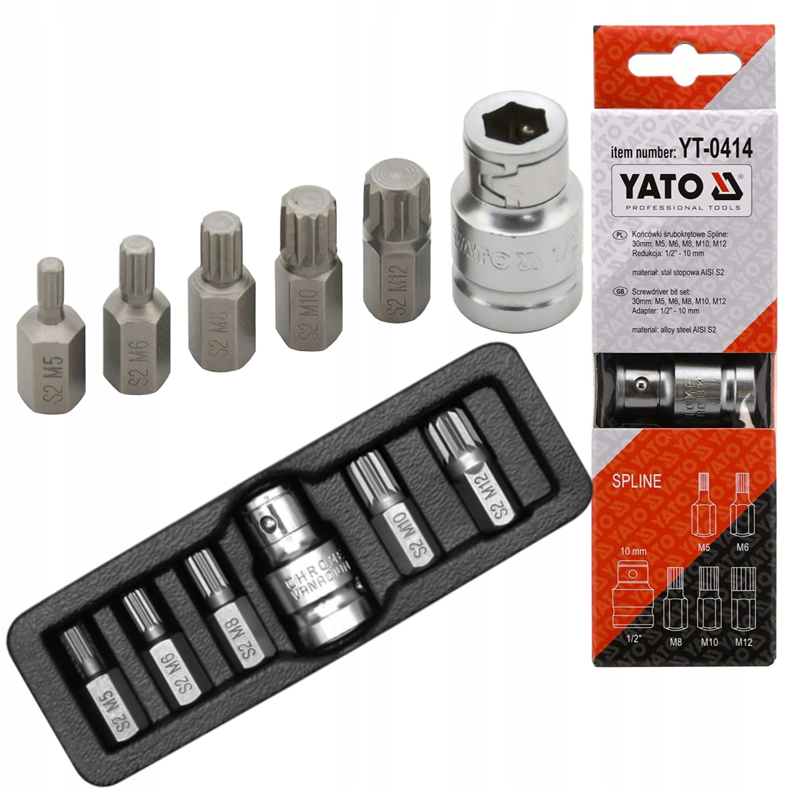 YATO ZESTAW KOMPLET KOŃCÓWEK WKRĘTAKOWYCH TYPU SPLINE 6 ELEMENTÓW YT-0414