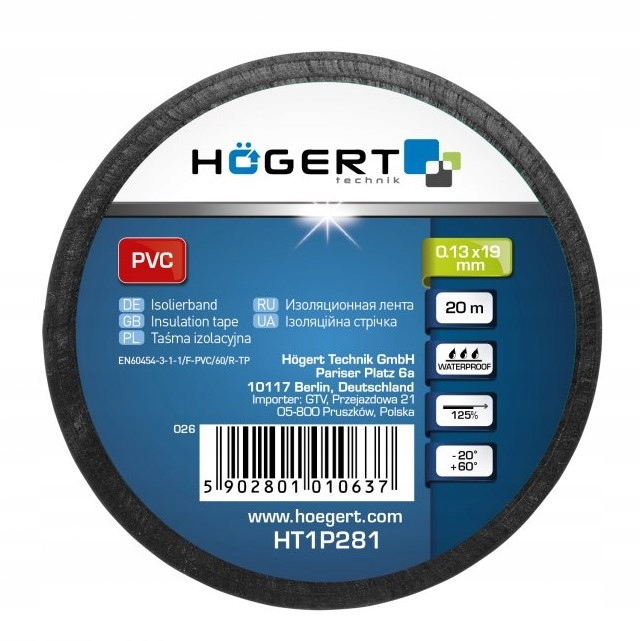 HOEGERT HT1P281 TAŚMA IZOLACYJNA PVC, CZARNA