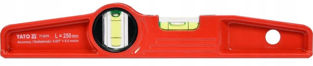 POZIOMNICA TRAPEZOWA 250 MM KORPUS - ODLEW ALUMINIOWY DWIE LIBELLE MAGNESY