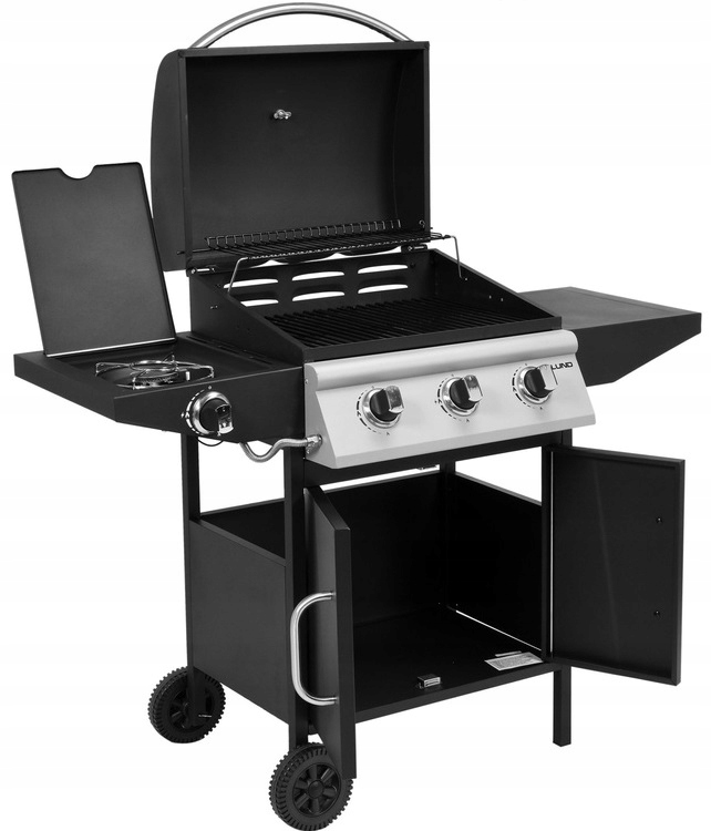 LUND GRILL GAZOWY OGRODOWY Z POKRYWĄ 12,8 kW 4 PALNIKI 2 PÓŁKI SZAFKA 99642