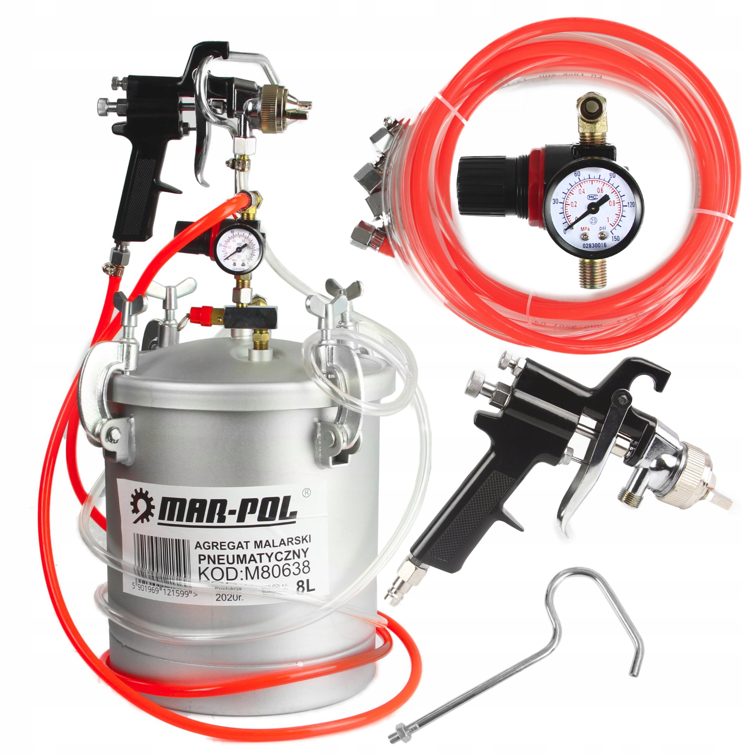 AGREGAT MALARSKI 8L PISTOLET PNEUMATYCZNY LAKIERNICZY DO MALOWANIA ZBIORNIK