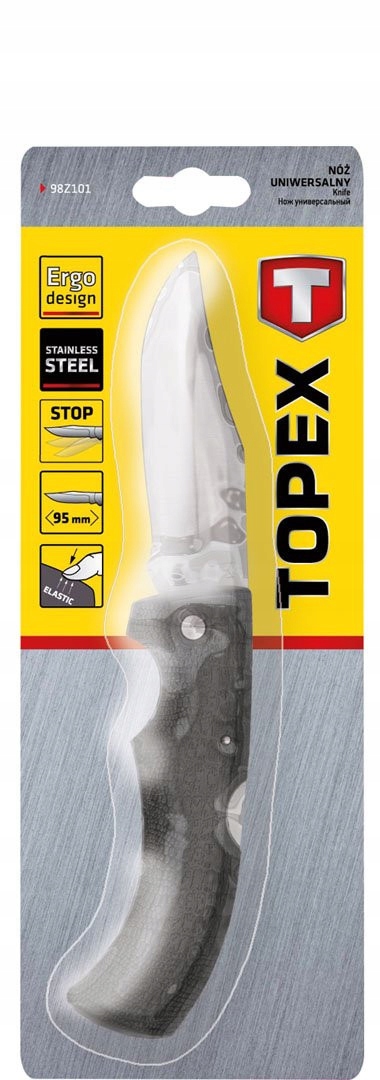 TOPEX NÓŻ UNIWERSALNY OSTRZE 90 MM SKŁADANY SURVIVAL BLISTER 98Z101