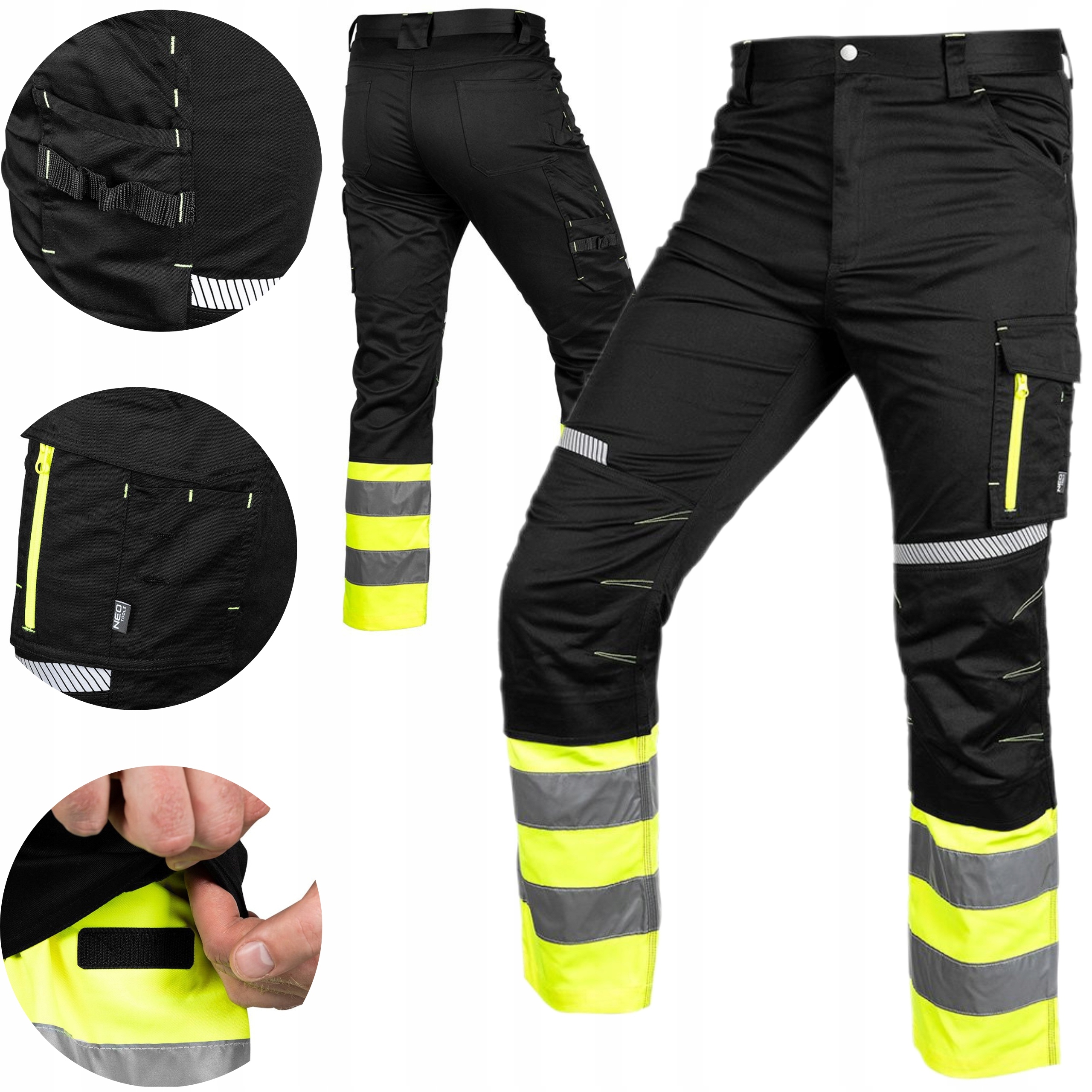NEO SPODNIE OSTRZEGAWCZE, CZARNO-ŻÓŁTE, TWILL, R. XL/56 240G/M2 81-795-XL