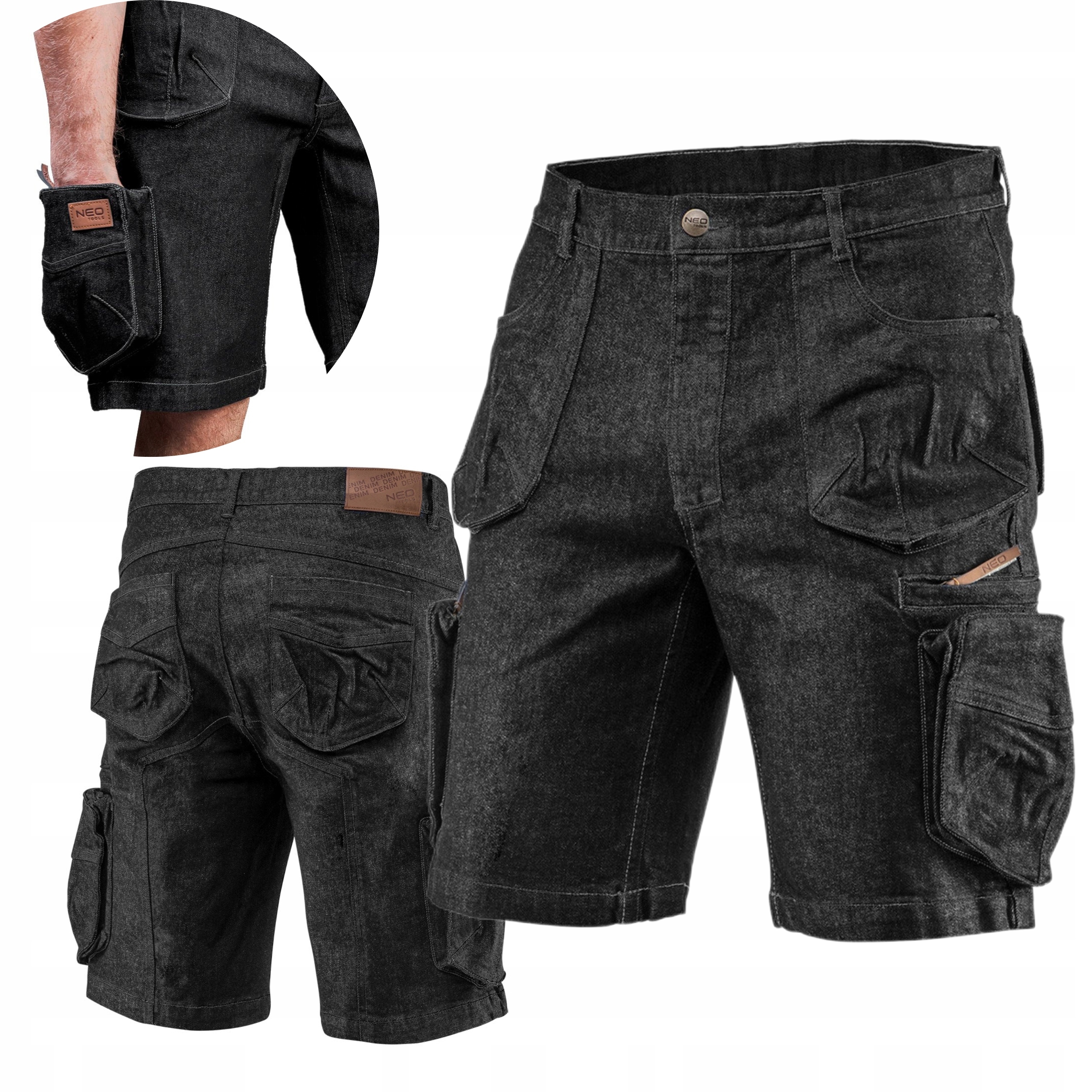 NEO KRÓTKIE SPODENKI ROBOCZE JEANS DENIM CZARNE JEANSOWE 81-273 ROZMIAR XS