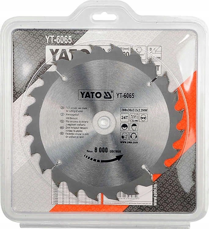 YATO TARCZA WIDIOWA ZĘBY Z WĘGLIKA WOLFRAMU DO DREWNA 200X24TX30 MM YT-6065