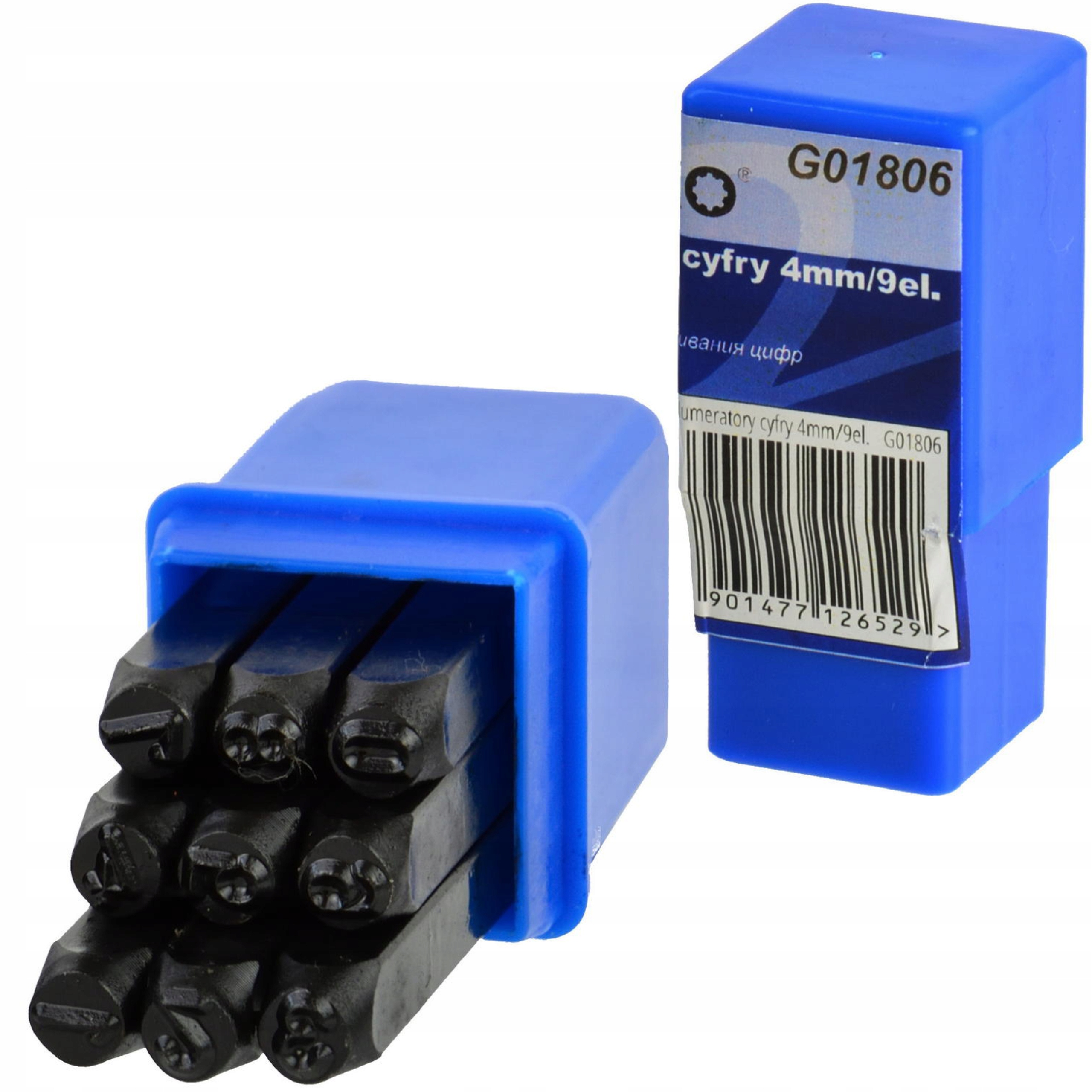 GEKO NUMERATORY ZNACZNIKI CYFRY 4mm 0-9 9 ELEMENTÓW W ETUI SOLIDNE G01806