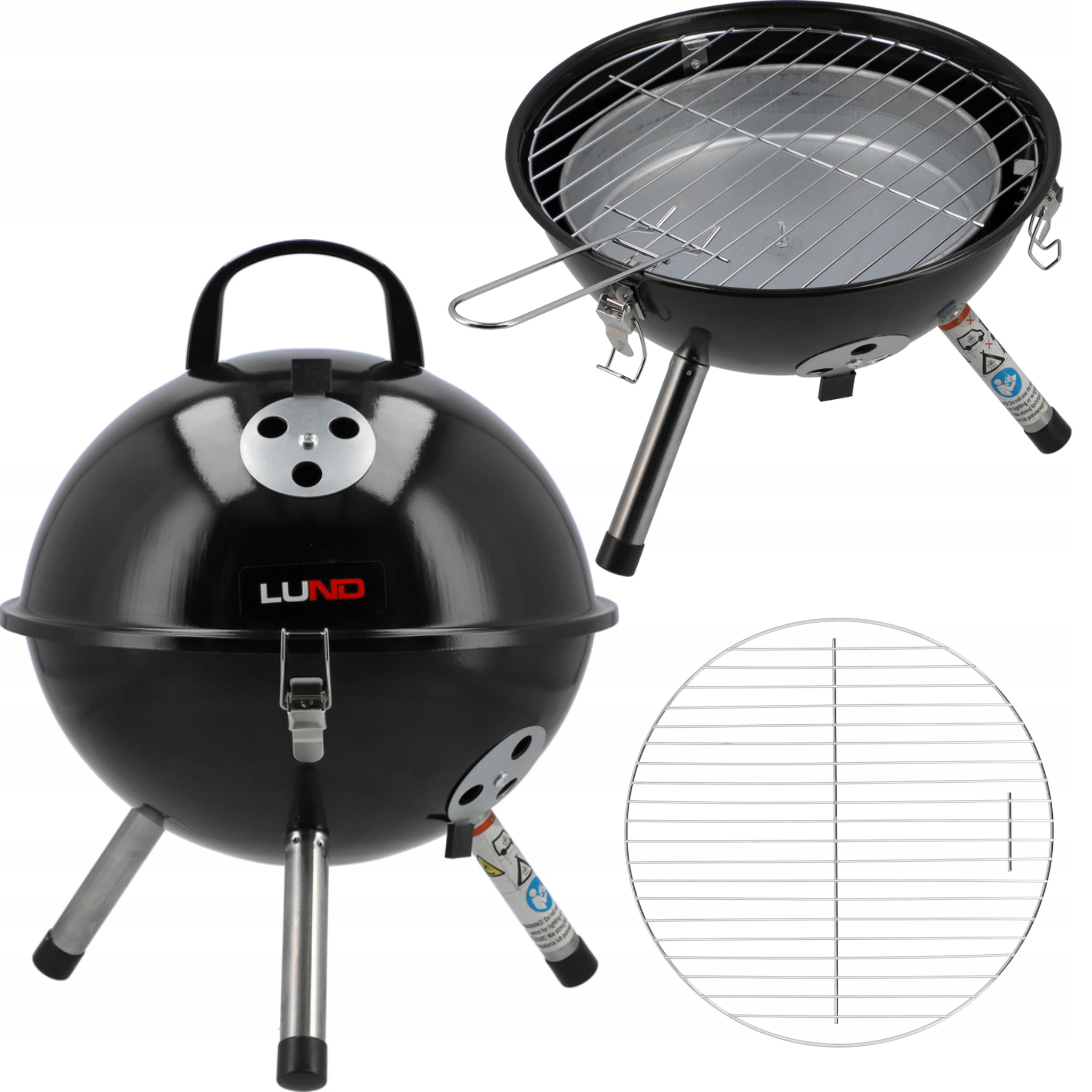 LUND GRILL WĘGLOWY TURYSTYCZNY PRZENOŚNY Z POKRYWĄ RUSZT OKRĄGŁY 32CM 99922