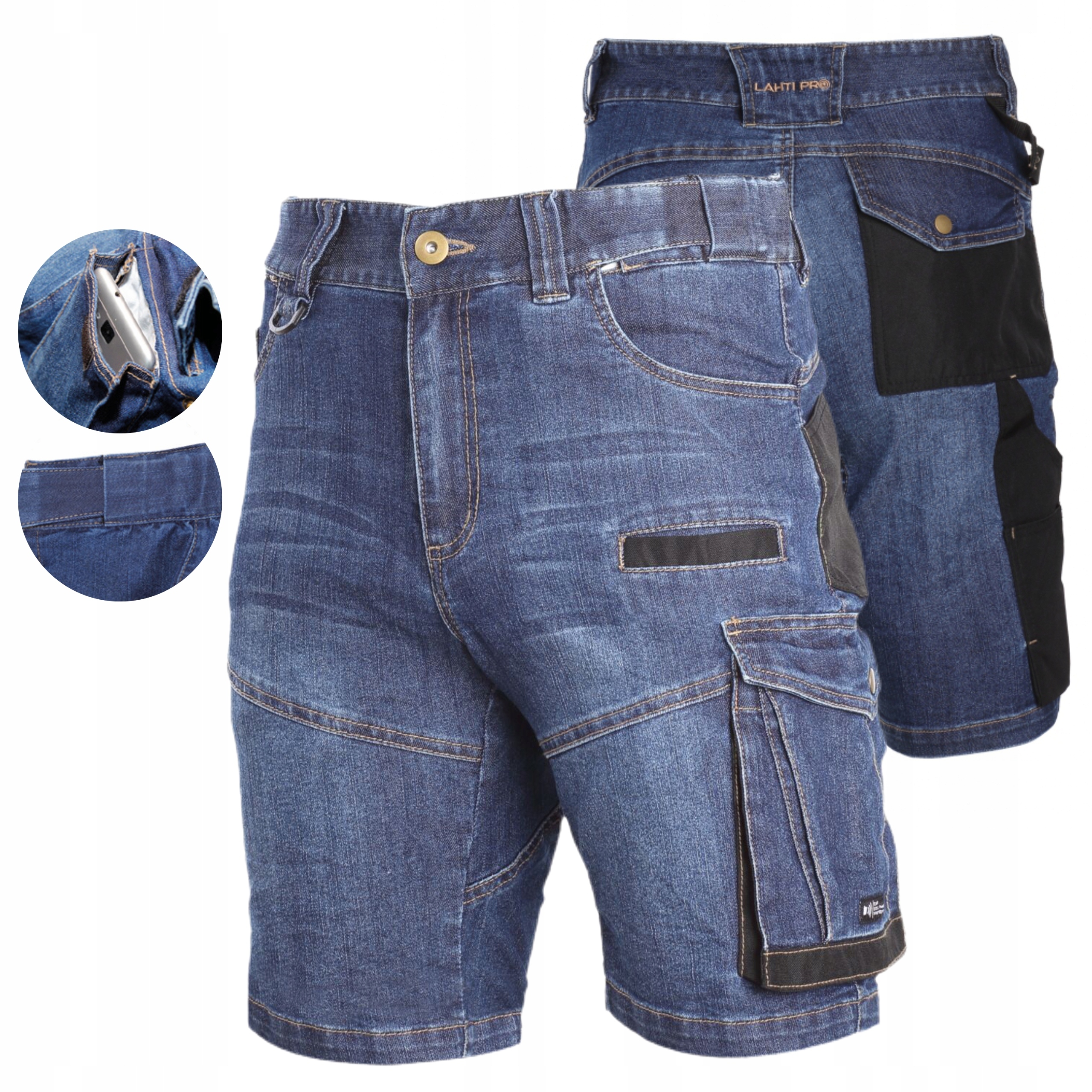 LAHTI PRO SPODENKI ROBOCZE KRÓTKIE jeansowe SLIM FIT Kat I L40707 Roz XXL