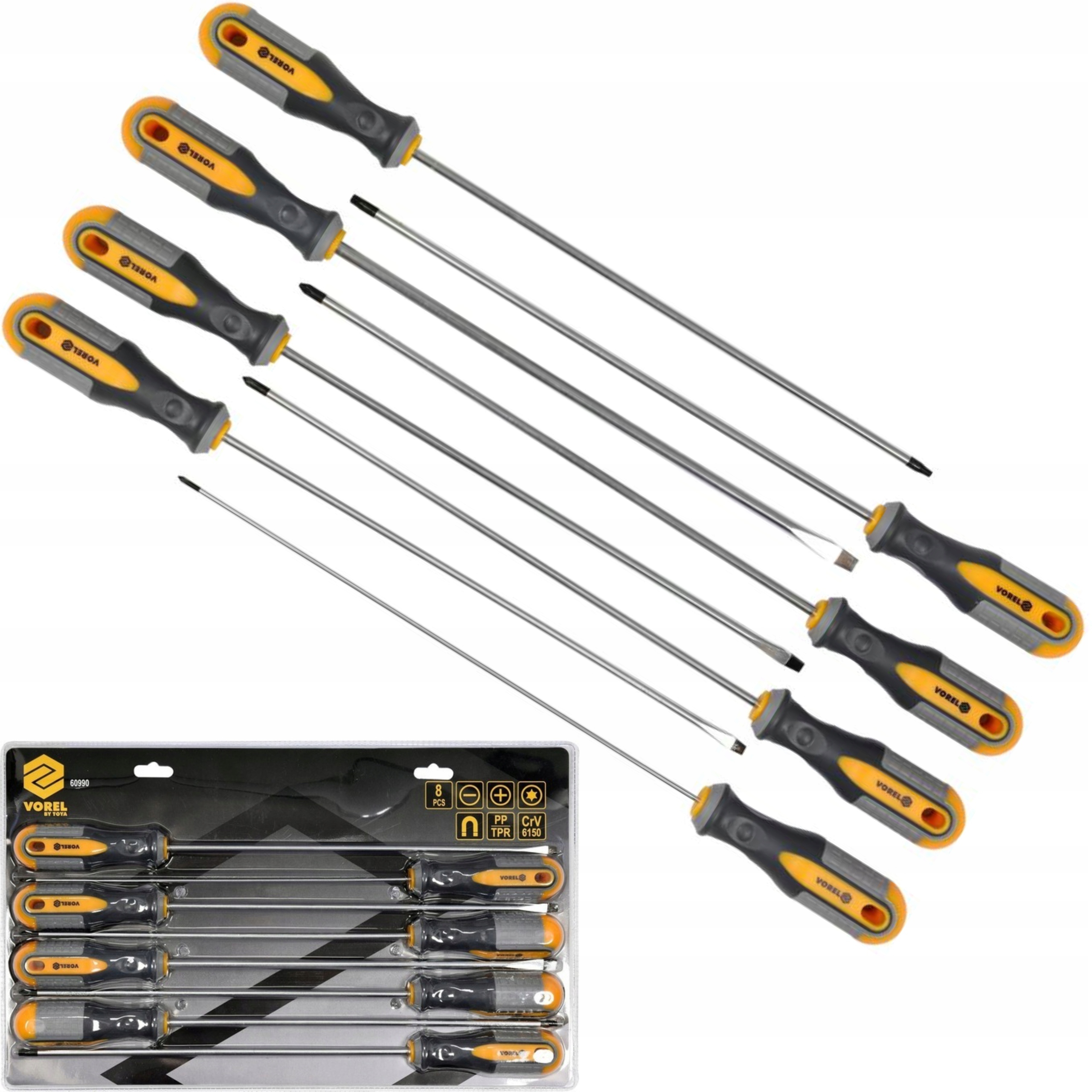ZESTAW WKRĘTAKÓW ŚRUBOKRĘTÓW KPL 8 SZT PŁASKIE TORX PHILLIPS VOREL 60990