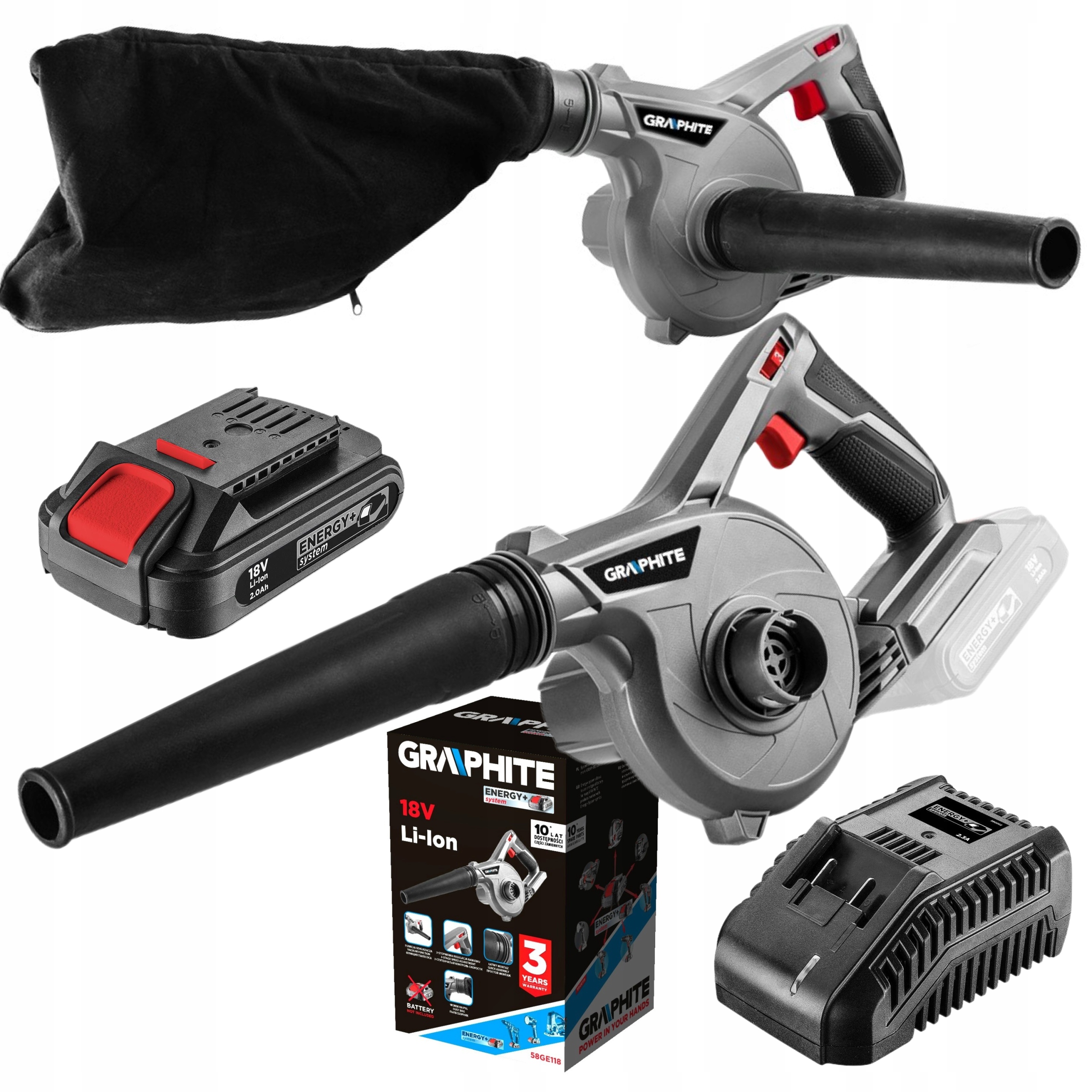 GRAPHITE DMUCHAWA I ODKURZACZ 2w1 AKUM. 18V + 2Ah