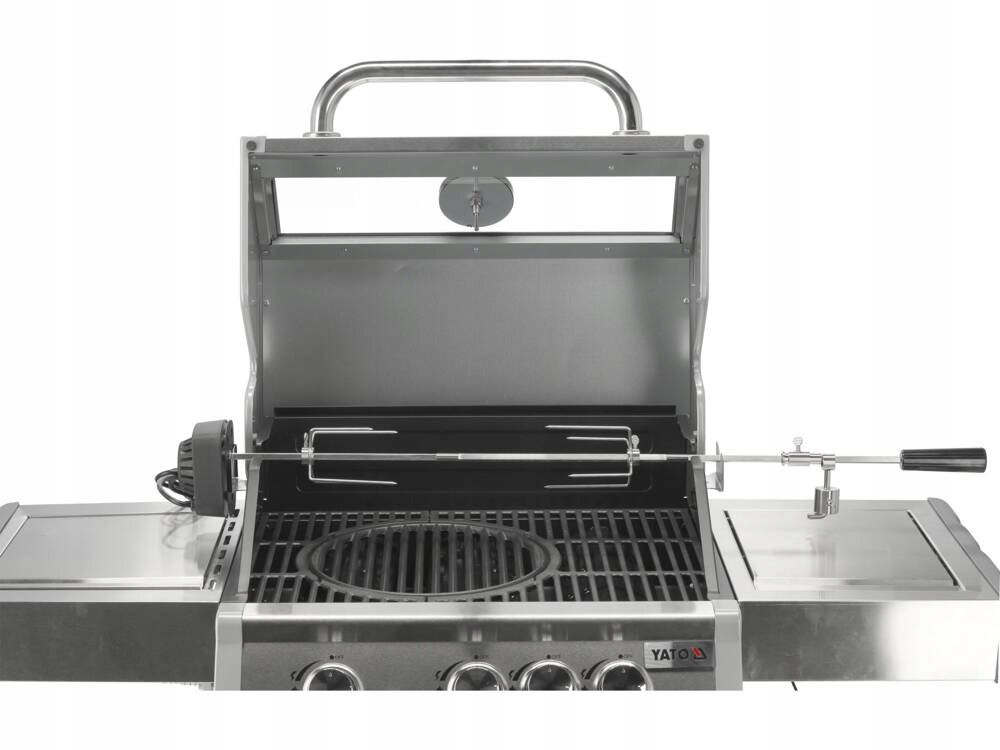 YATO GRILL GAZOWY OGRODOWY 3+1 11,5kW Z SZYBĄ ŻELIWY RUSZT PALNIK GAZOWY