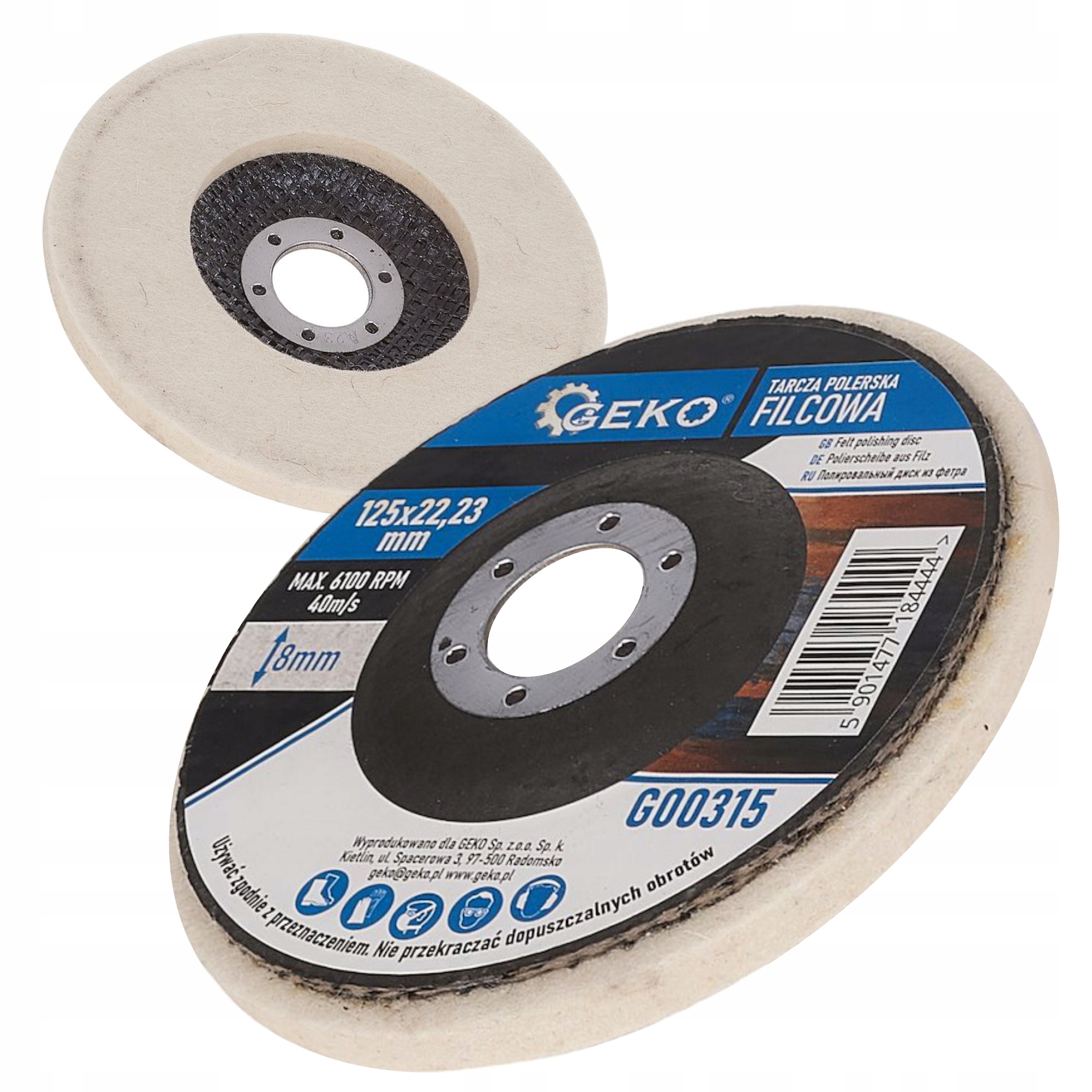 TARCZA POLERSKA FILCOWA PEŁNA FILC POLERSKI ALUMINIUM METAL INOX 125mm