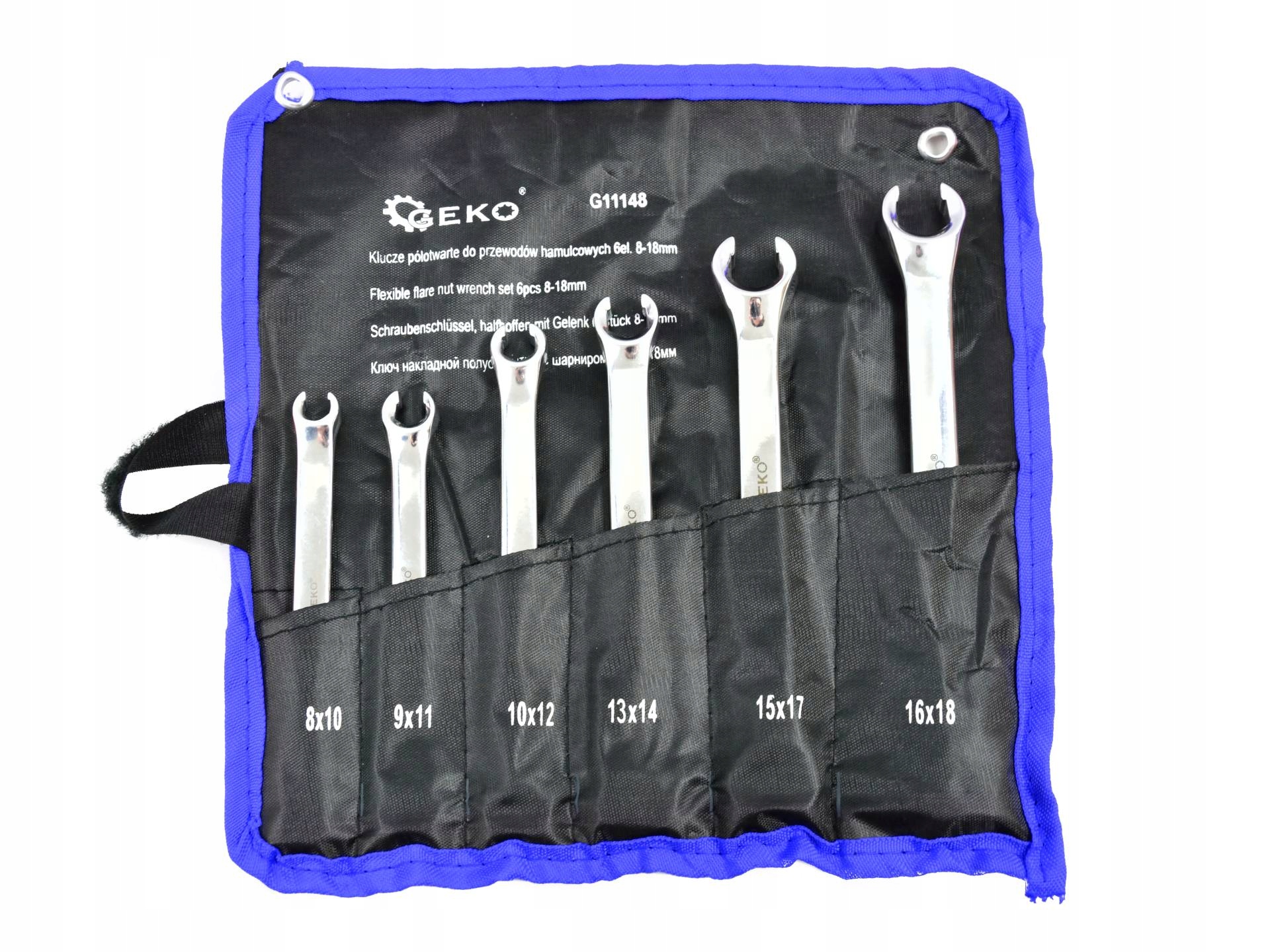 KLUCZE PÓŁOTWARTE DO PRZEWODÓW HAMULCOWYCH 6EL. 8-18MM GEKO G11148