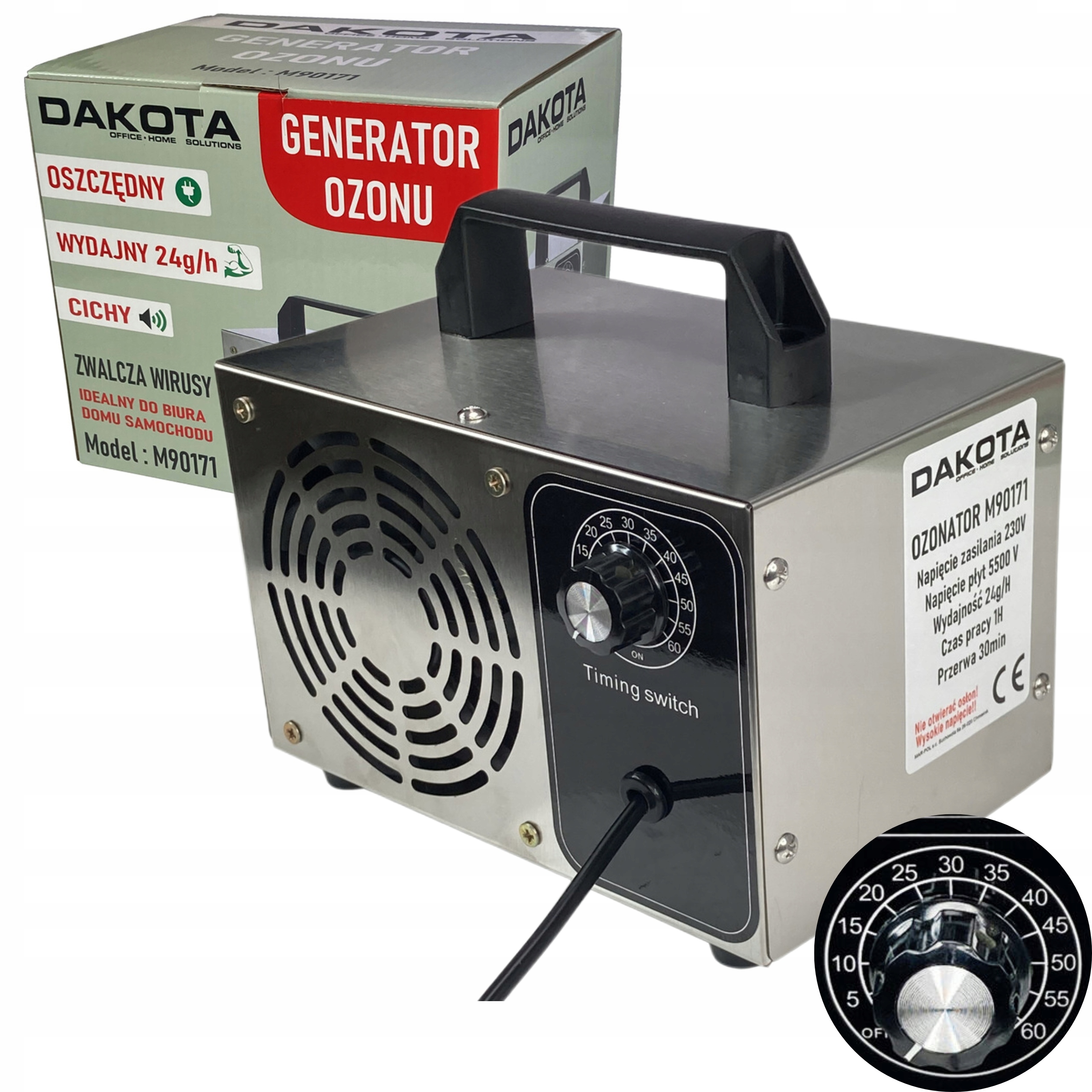 GENERATOR OZONU OZONATOR OCZYSZCZACZ DO POWIETRZA 24000 MG/H CZASOMIERZ
