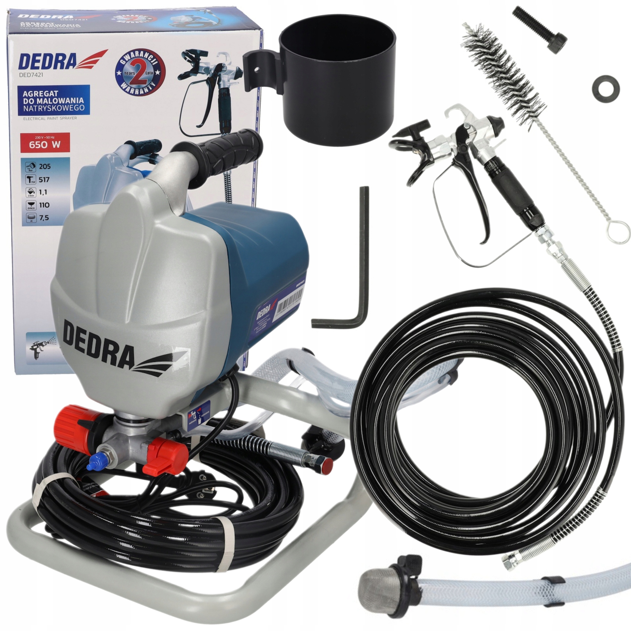 DEDRA AGREGAT MALARSKI HYDRODYNAMICZNY 650W 205BAR WĄŻ 7,5M +AKCES DED7421