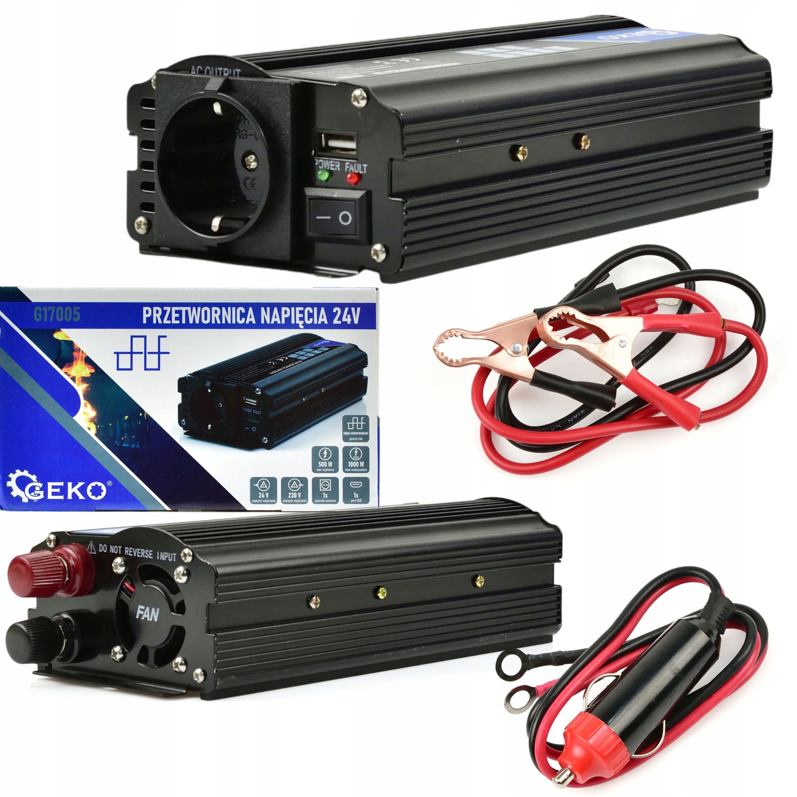 GEKO PRZETWORNICA NAPIĘCIA 24V/230V 500/1000W