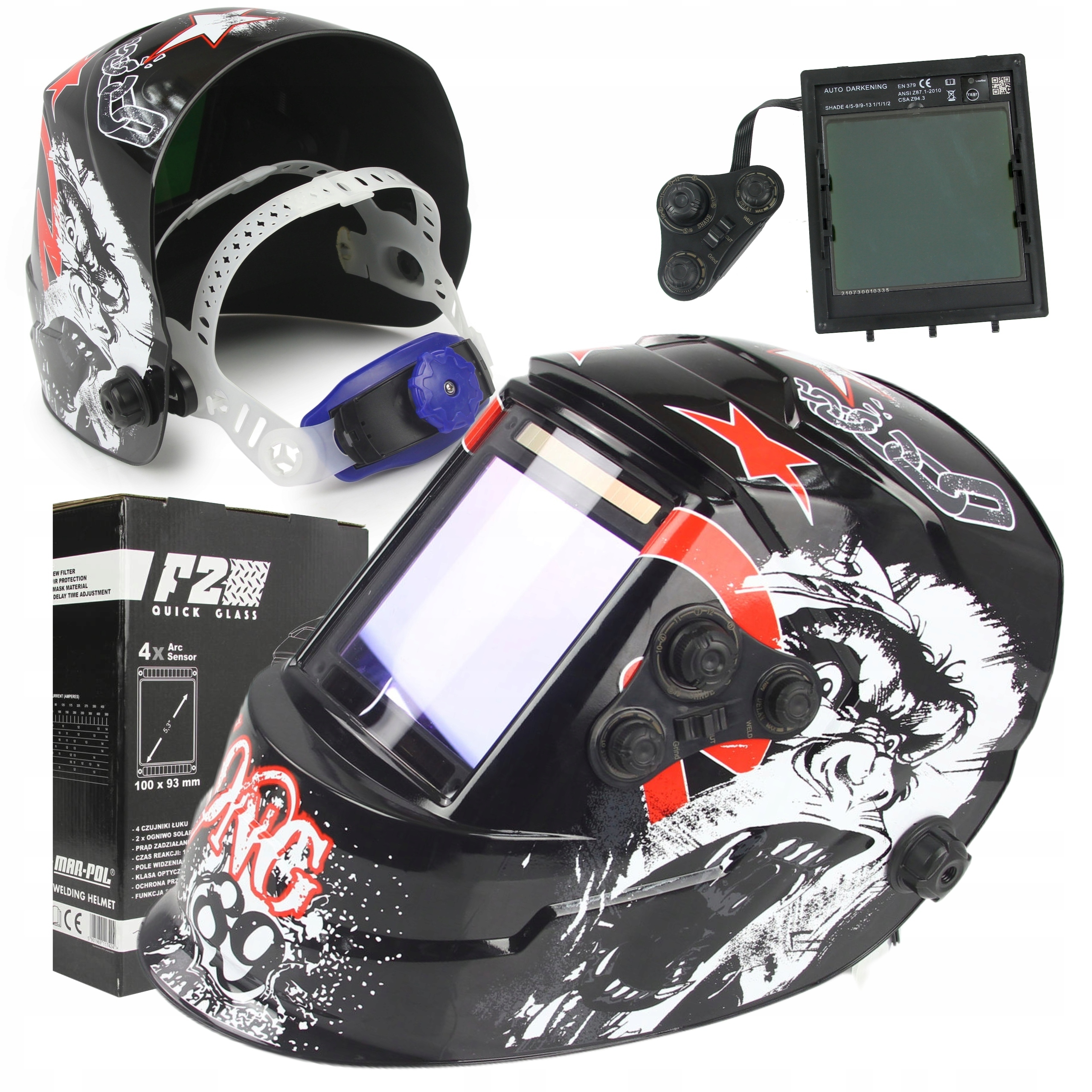 MASKA SPAWALNICZA PRZYŁBICA SAMOŚCIEMNIAJĄCA + FILTR F2 QUICK GLASS 5,3"