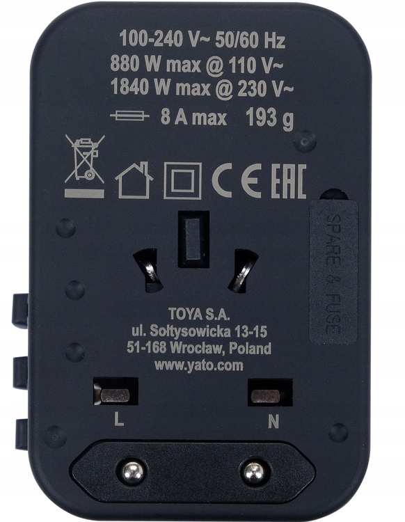 YATO ADAPTER ZASILACZ PODRÓŻNY DO PONAD 150 KRAJÓW USB-C PD 65W YT-81303