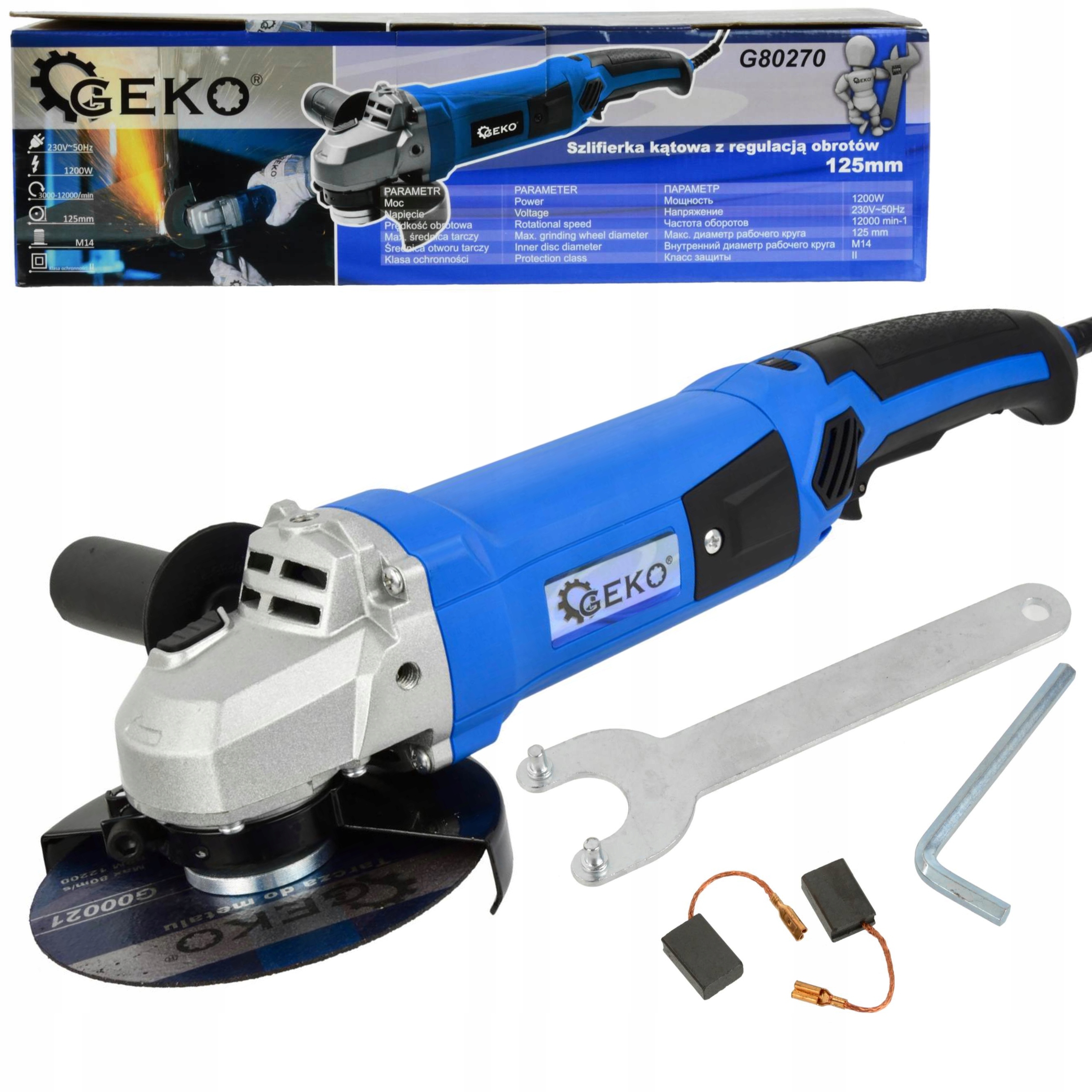 GEKO SZLIFIERKA KĄTOWA 125MM 1200W Z REGULACJĄ OBROTÓW DŁUGA RĄCZKA G80270