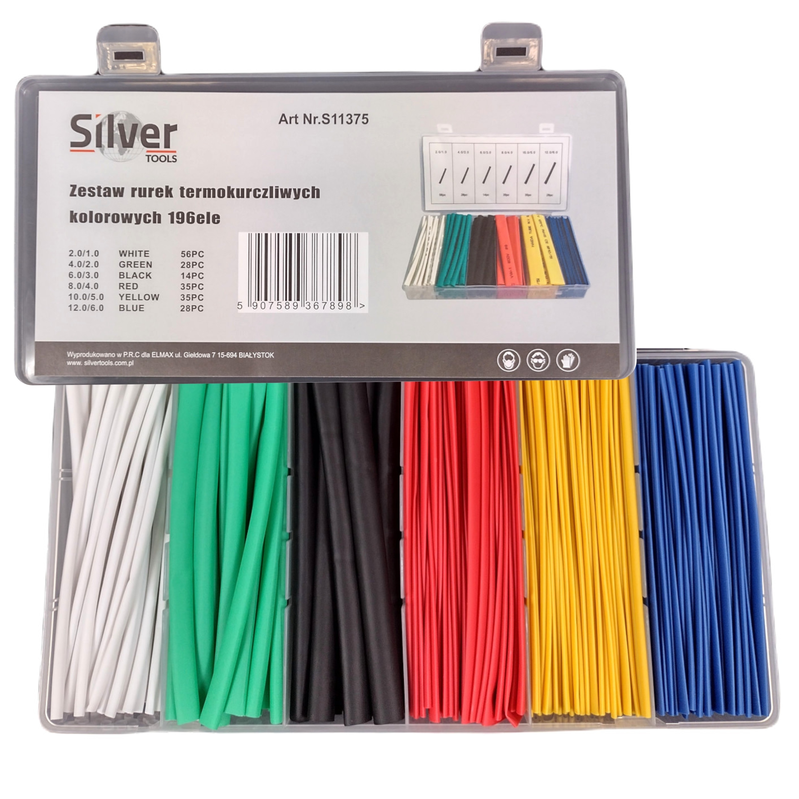 SILVER ZESTAW RURKI KOSZULKI TERMOKURCZLIWE KOLOROWE 196EL ORGANIZER S11375