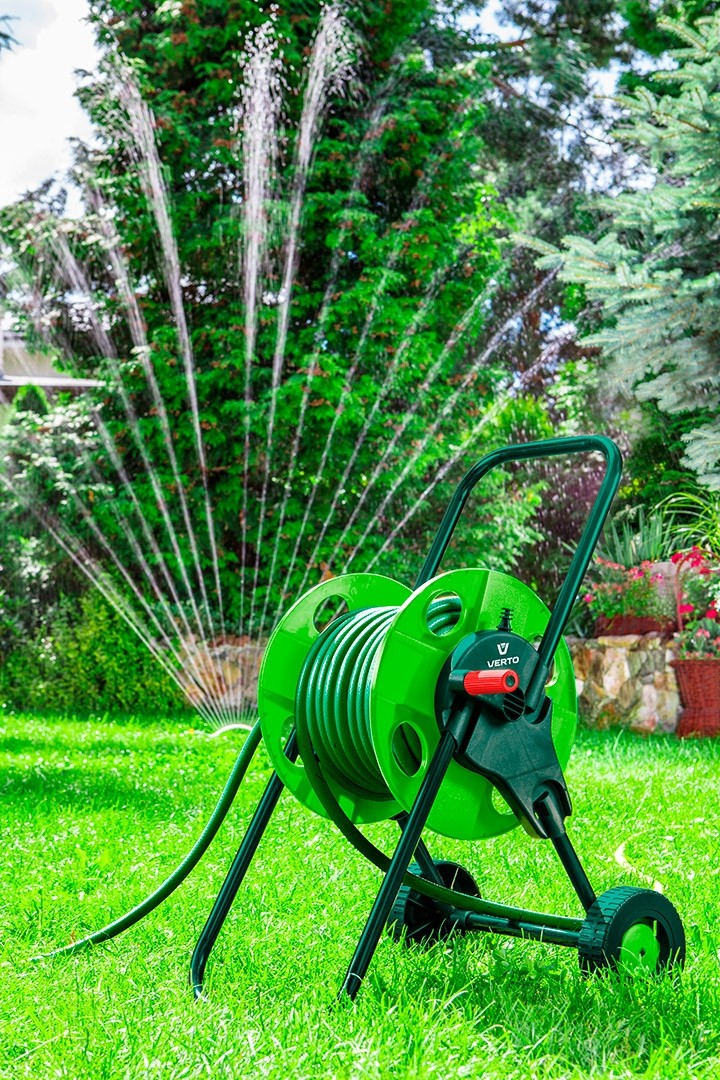 VERTO STOJAK NA WĄŻ OGRODOWY WÓZEK BĘBEN ZWIJACZ DO 45m 1/2" RĄCZKA MOCNY
