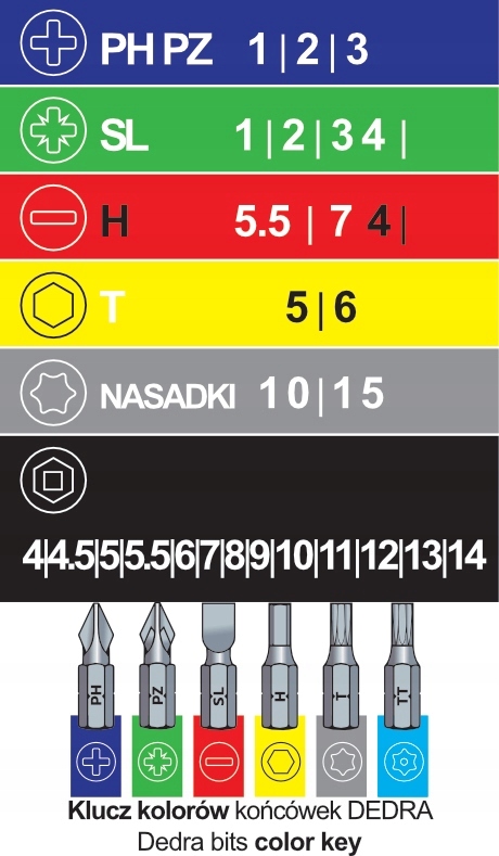 DEDRA ZESTAW KOŃCÓWEK WKRĘTAKOWYCH 30EL 1/4" 25mm BITY TORX 18A11S030