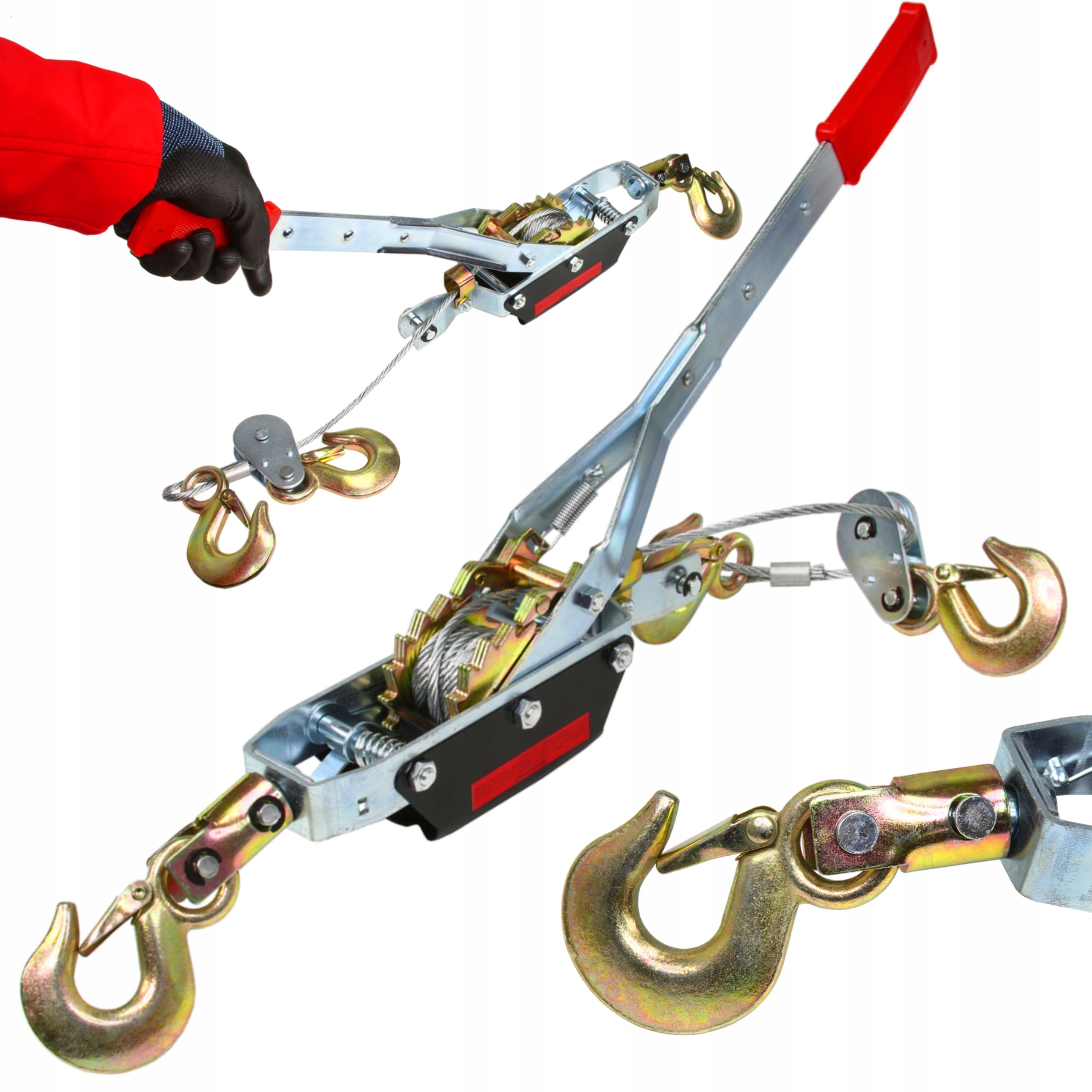 WYCIĄGARKA WCIĄGARKA LINOWA STALOWA RĘCZNA 4T 4000 KG 3 HAKI PRZECIĄGARKA