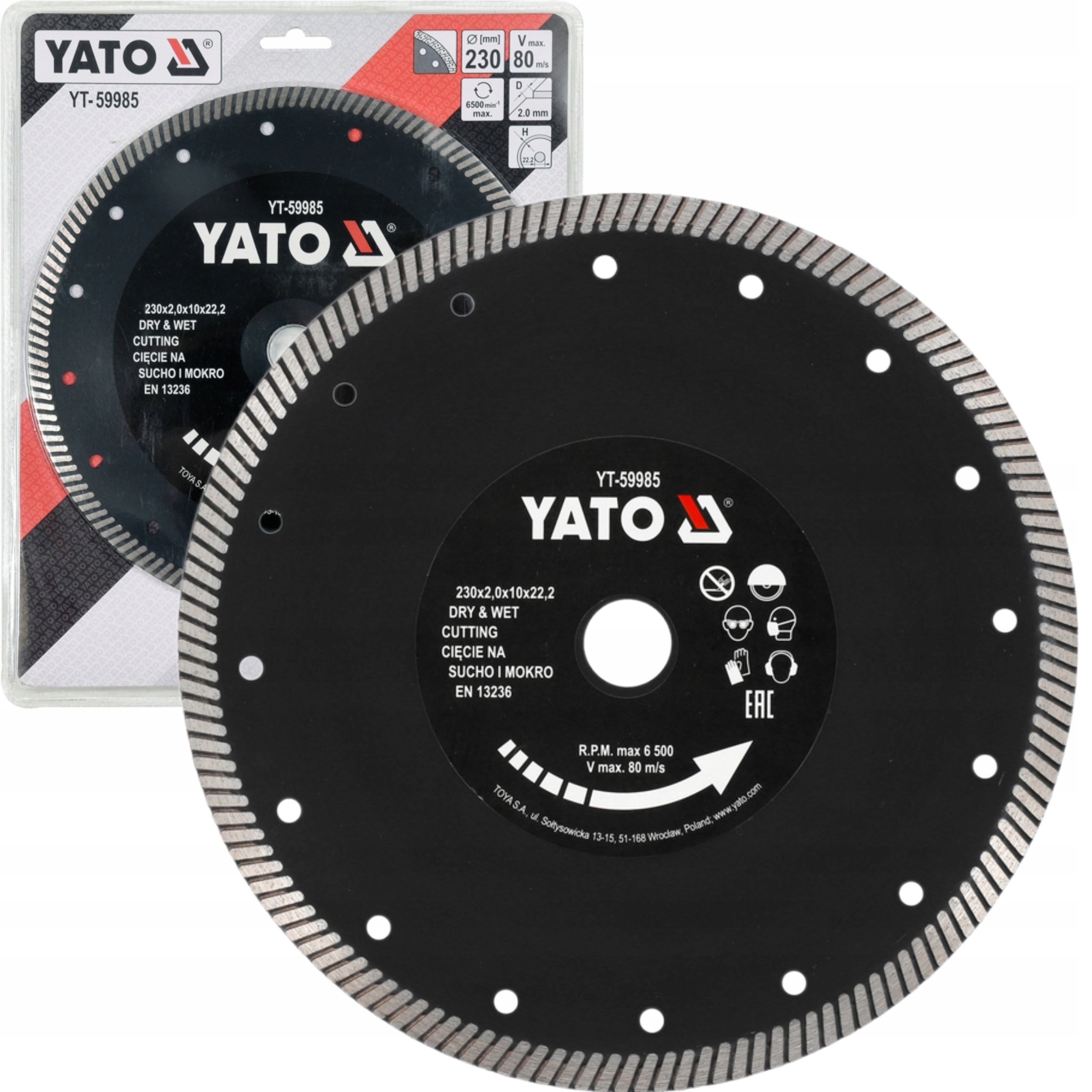 YATO TARCZA DIAMENTOWA TURBO 230MM DO CIĘCIA SZLIFOWANIA GRESU YT-59985