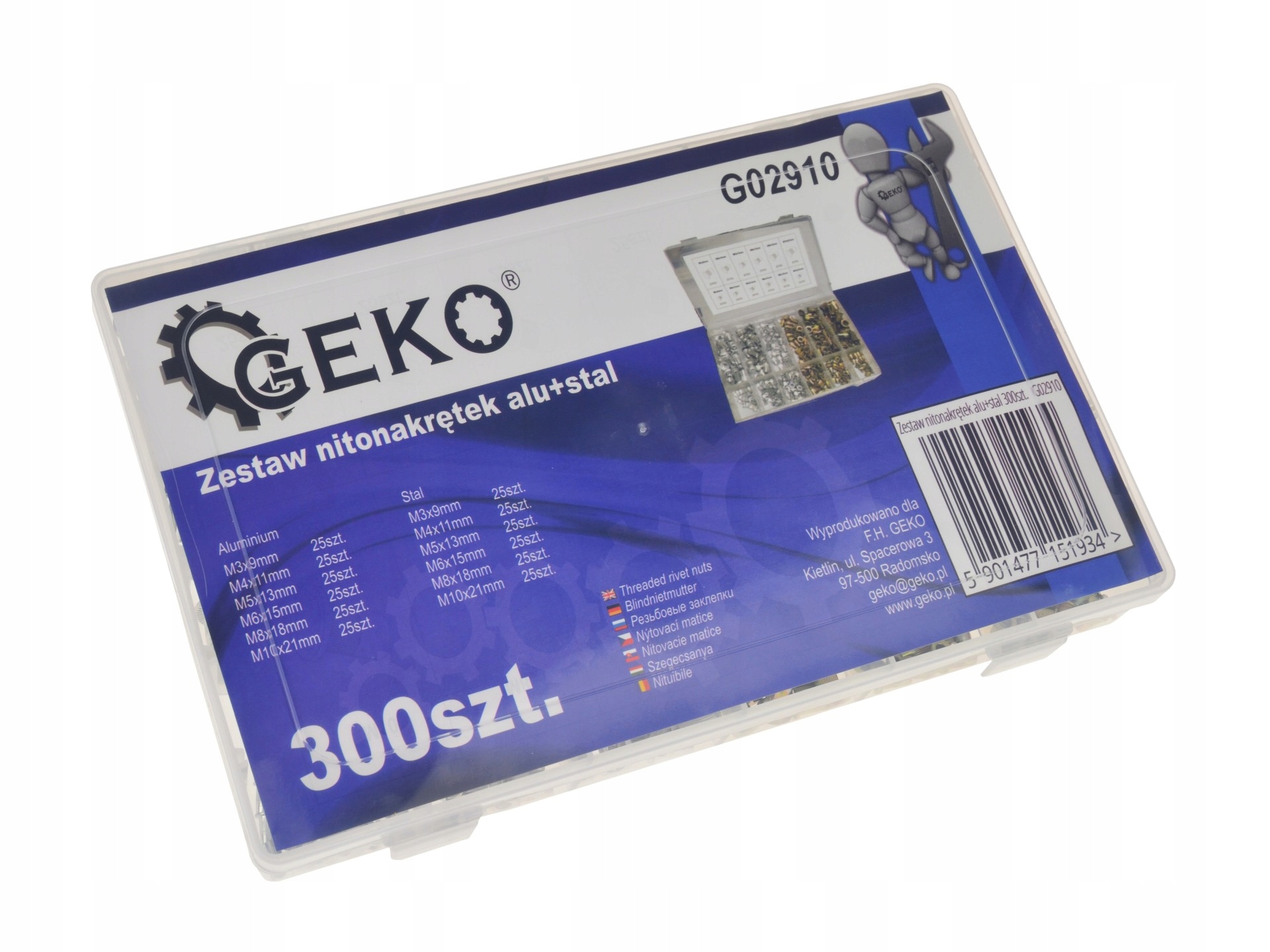 GEKO ZESTAW NITONAKRĘTEK STALOWYCH I ALUMINIOWYCH M3-M10 300 SZTUK G02910