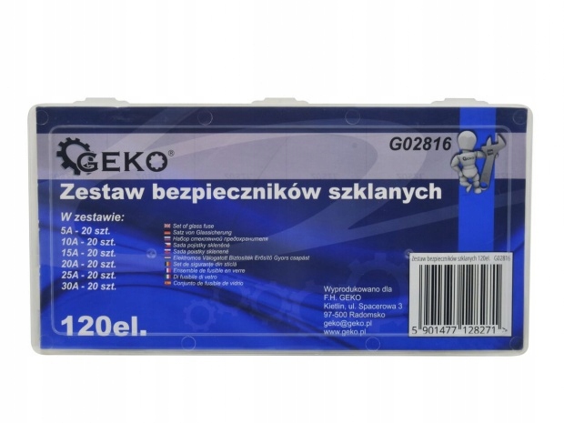 GEKO G02816 ZESTAW BEZPIECZNIKÓW SZKLANYCH 120EL