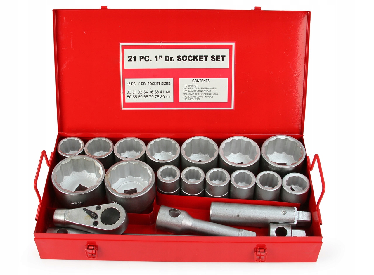 ZESTAW KLUCZY NASADOWYCH 21PCS, ELEMENTÓW, 1"30-80MM CRV Z WALIZKĄ