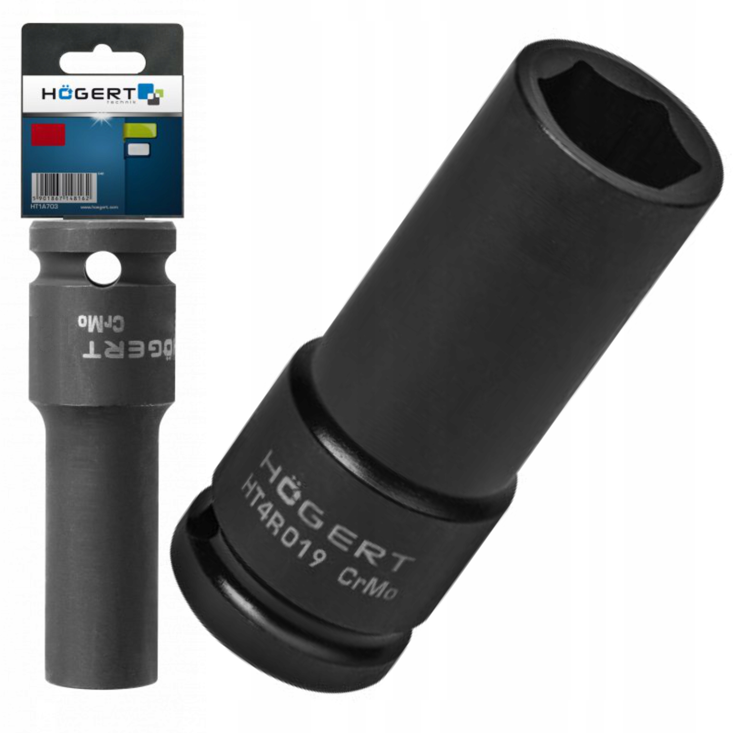 HOGERT DŁUGA NASADKA UDAROWA 1/2” 19 MM CrMo ODKUWANA MATRYCOWO HT4R019