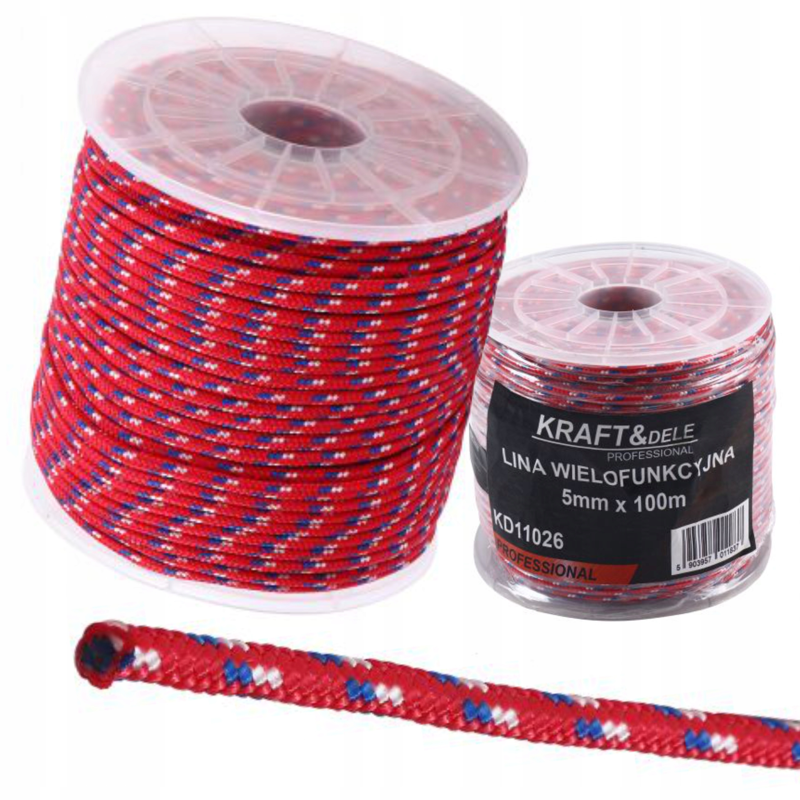 KRAFT&DELE LINA WIELOFUNKCYJNA 5MM x 100M CZERWONA POLIPROPYLEN KD11026