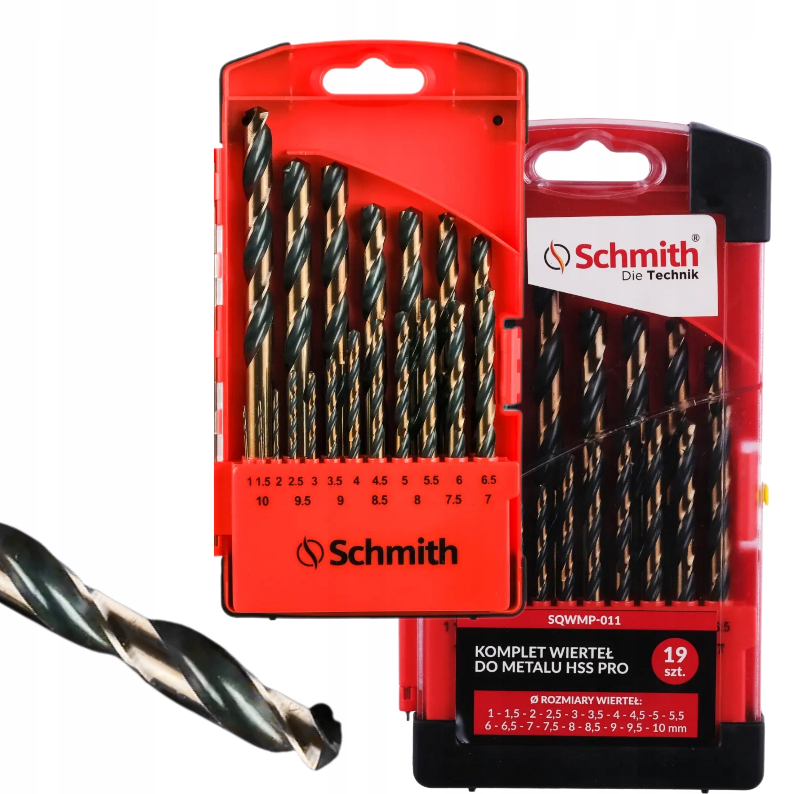 SCHMITH ZESTAW WIERTEŁ DO METALU HSS PRO 19 SZT WALIZKA SQWMP-011