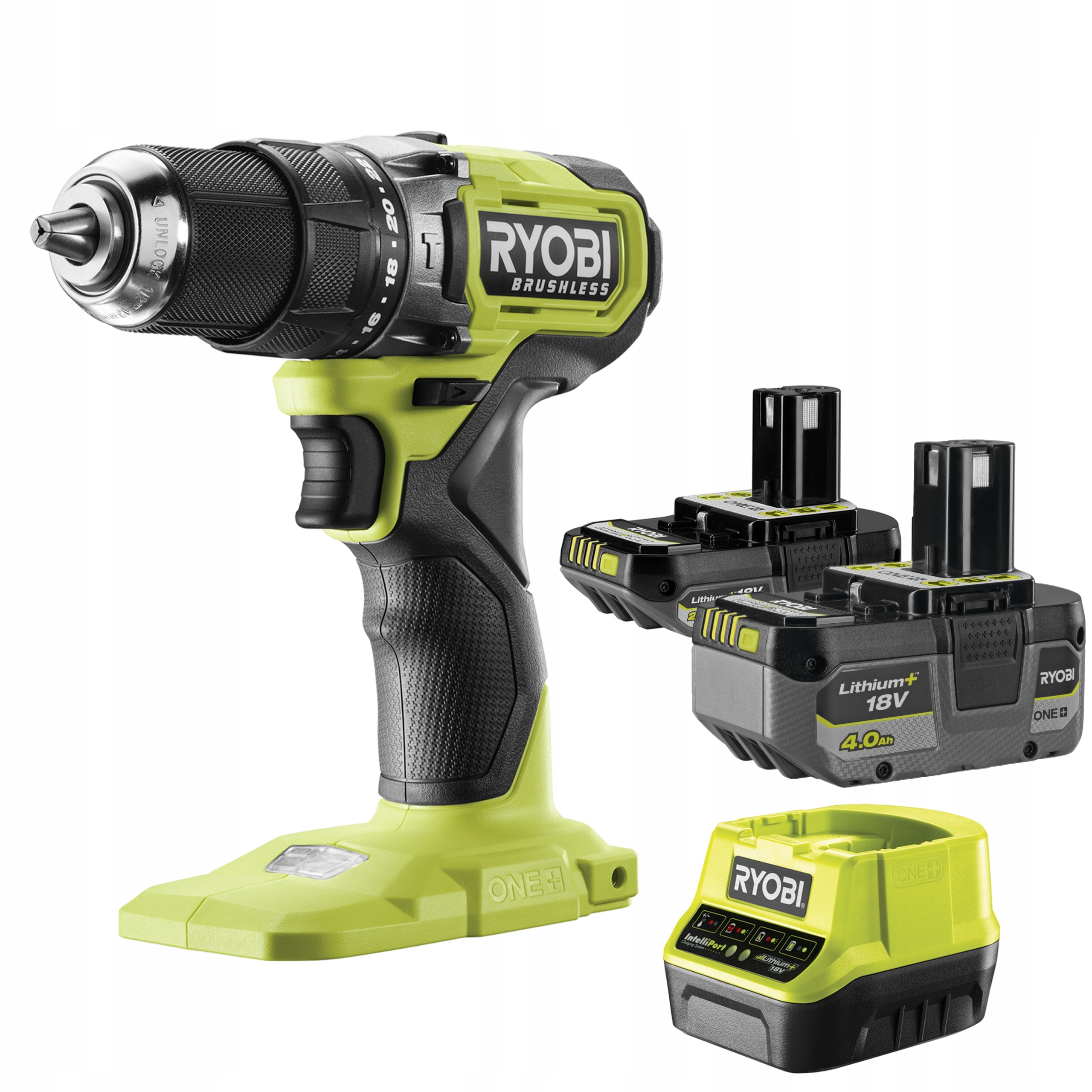 RYOBI WIERTARKO-WKRĘTARKA UDAROWA +AKUMULATORY 4AH 2AH RPD18BL1-2C42S