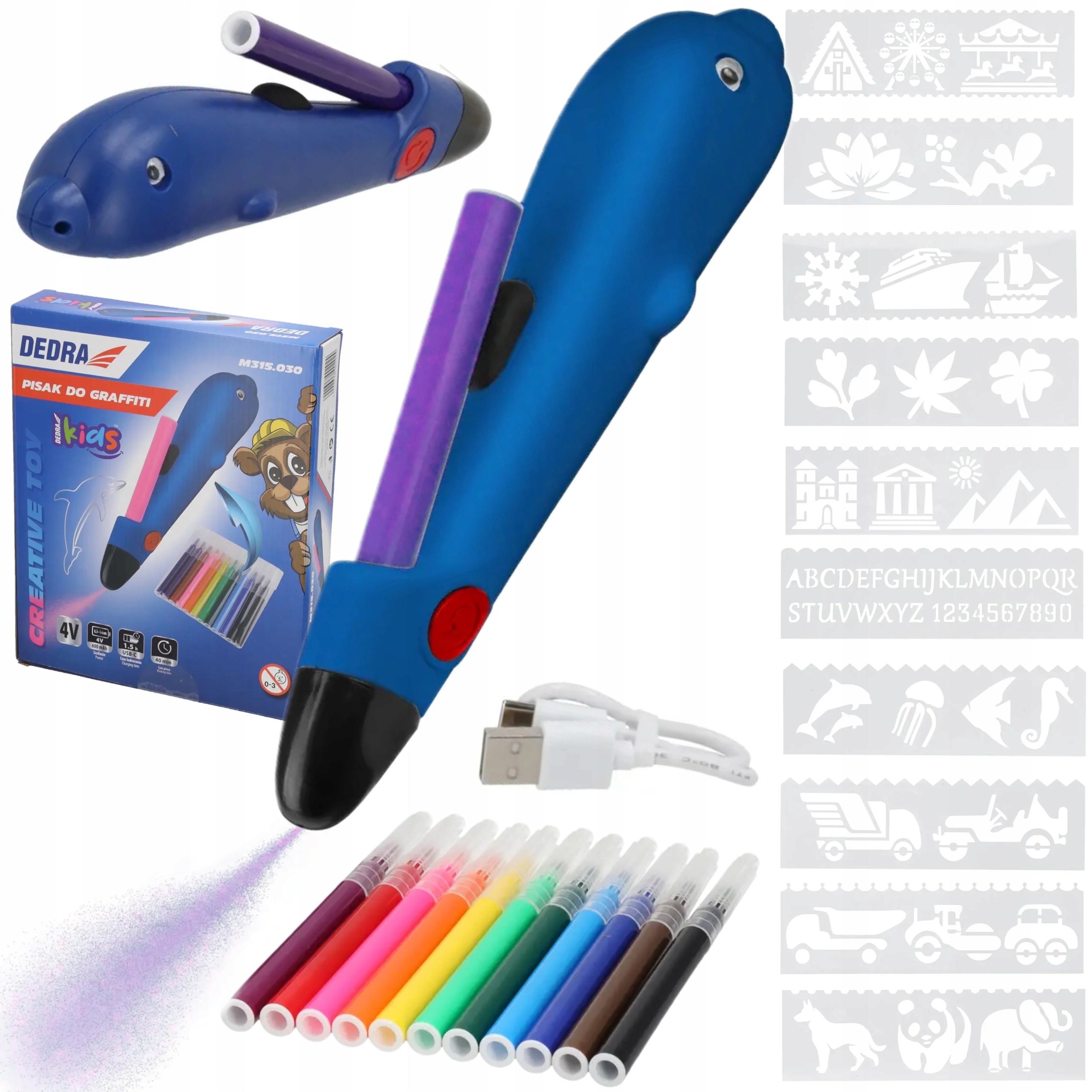 DEDRA KIDS PISAK DO GRAFFITI MARKERY SZABLONY BEZPRZEWODOWY USB M315.030