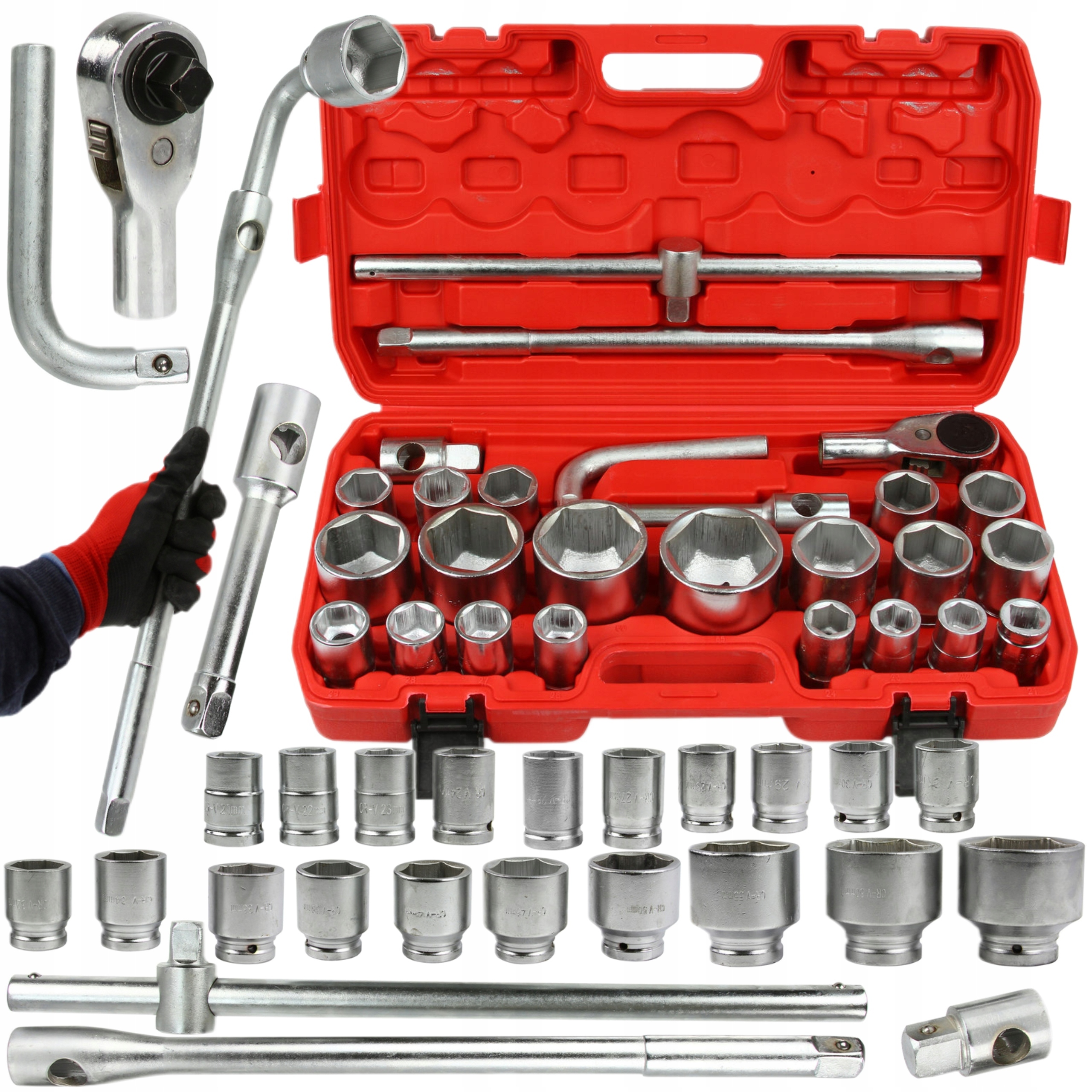 KOMPLET KLUCZY NASADOWYCH 26CZEŚCI 3/4" 1" 21-65mm 6-KĄTNE WALIZKA M58254