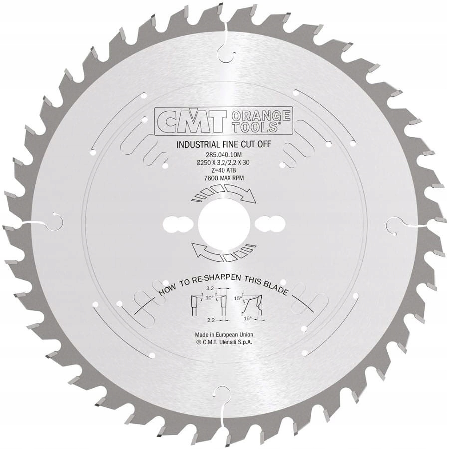 CMT PIŁA DO CIĘCIA DREWNA POPRZECZNEGO WZDŁUŻNEGO 250X30MM 40Z 285.040.10M