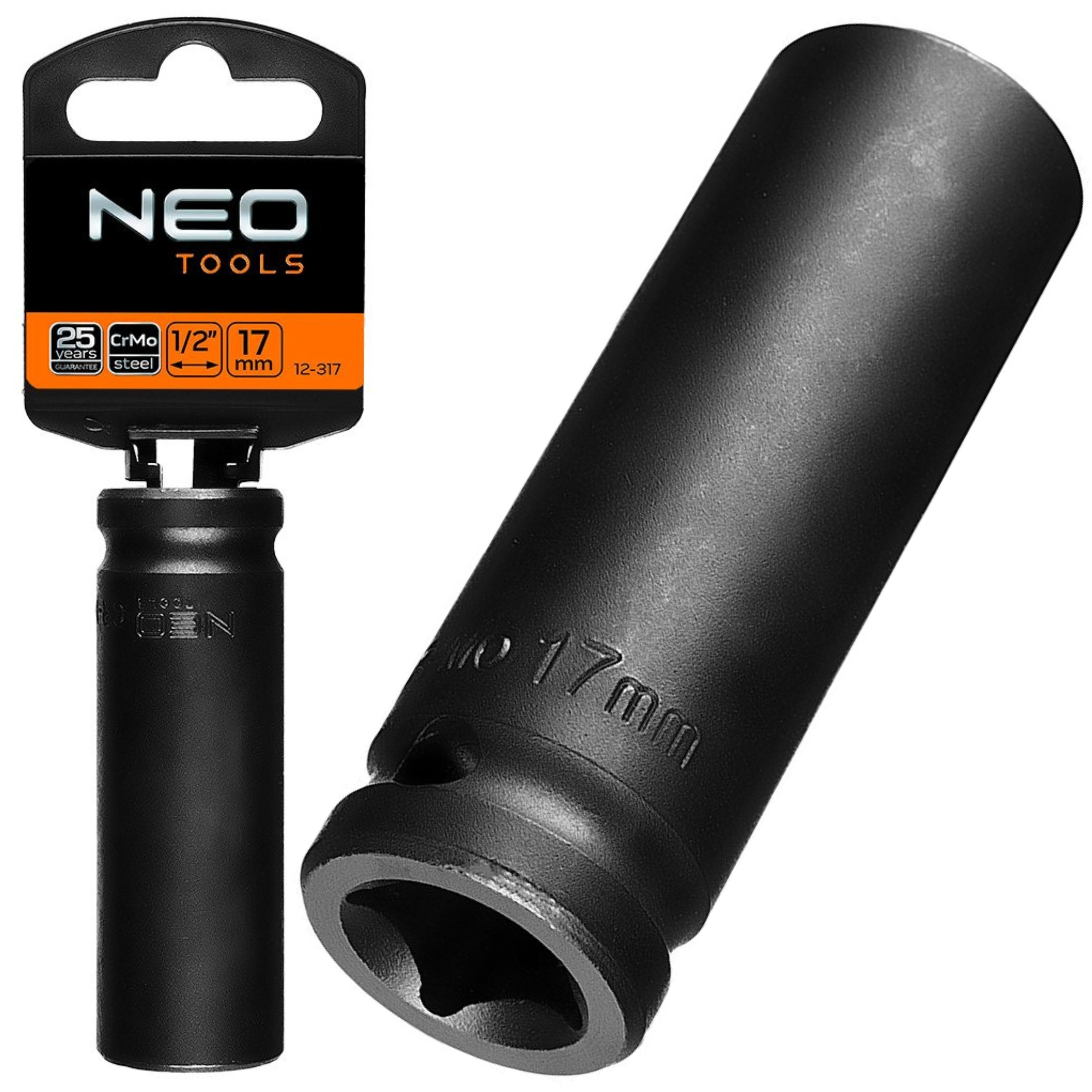 NEO NASADKA UDAROWA GRUBA 1/2 DŁUGA DO KÓŁ KLUCZ 17MM CR-MO 12-317