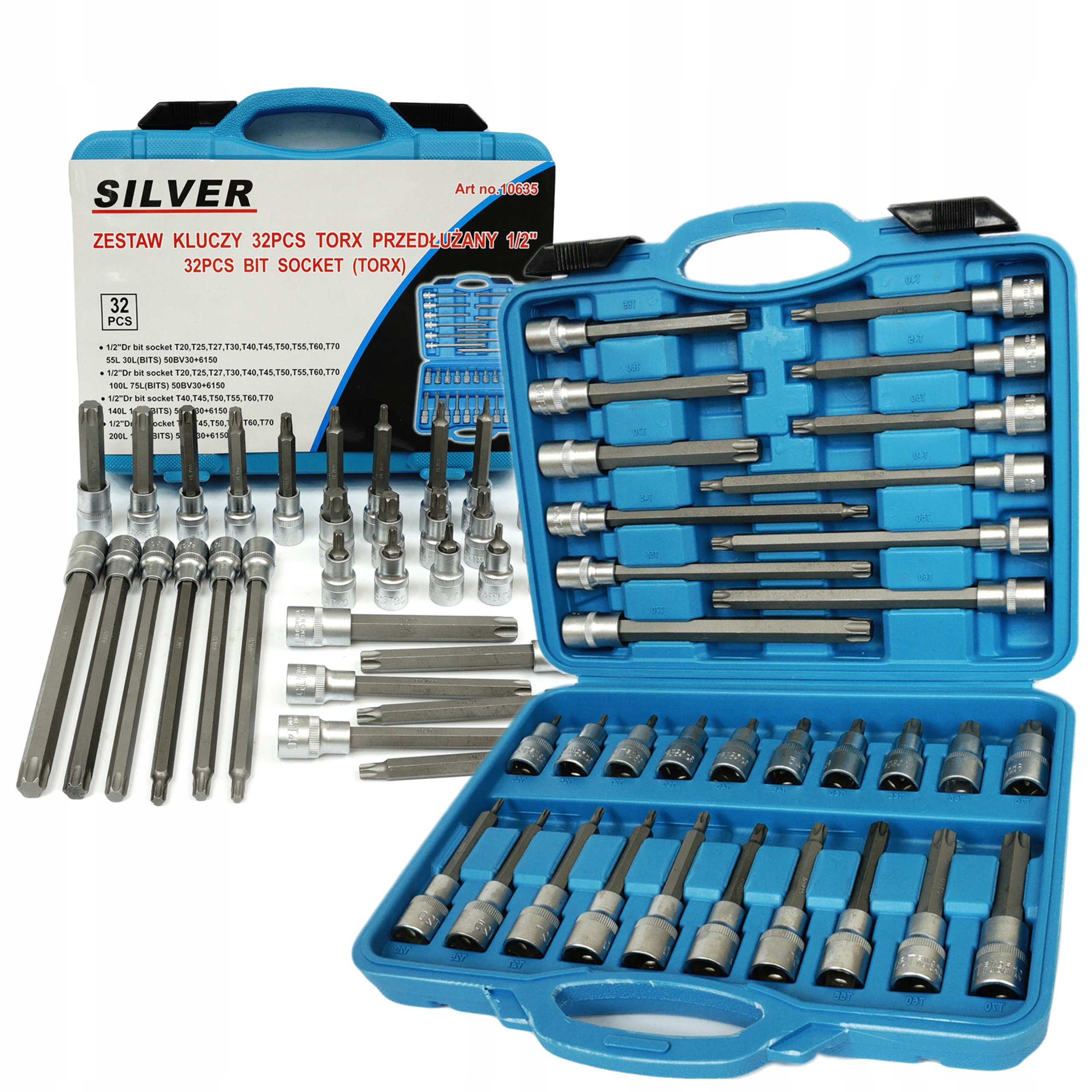 ZESTAW KLUCZE TORX 1/2" PRZEDŁUŻANE 32 ELE NASADKI SKLPINE WALIZKA S10635