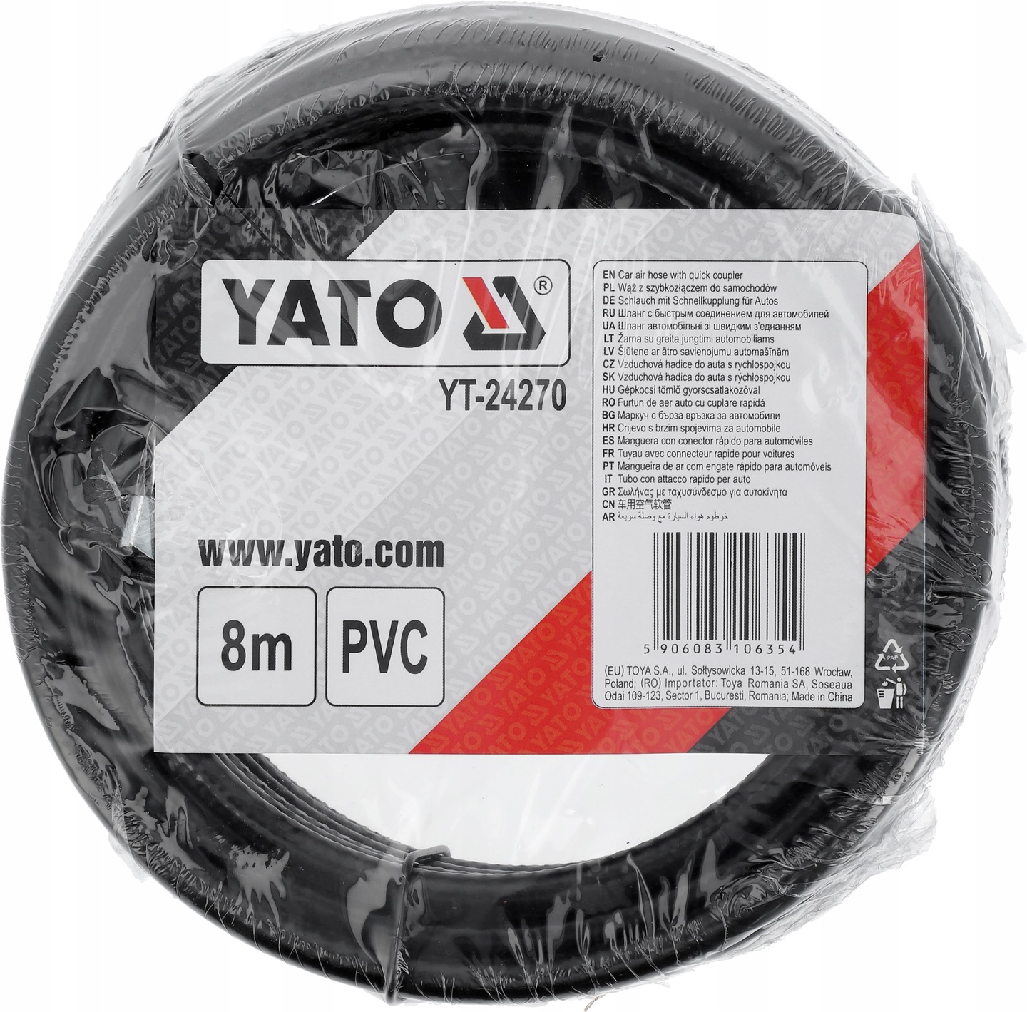 YATO WĄŻ PNEUMATYCZNY 6X10MM 8M 10BAR DO KOMPRESORA SZYBKOZŁĄCZKA YT-24270