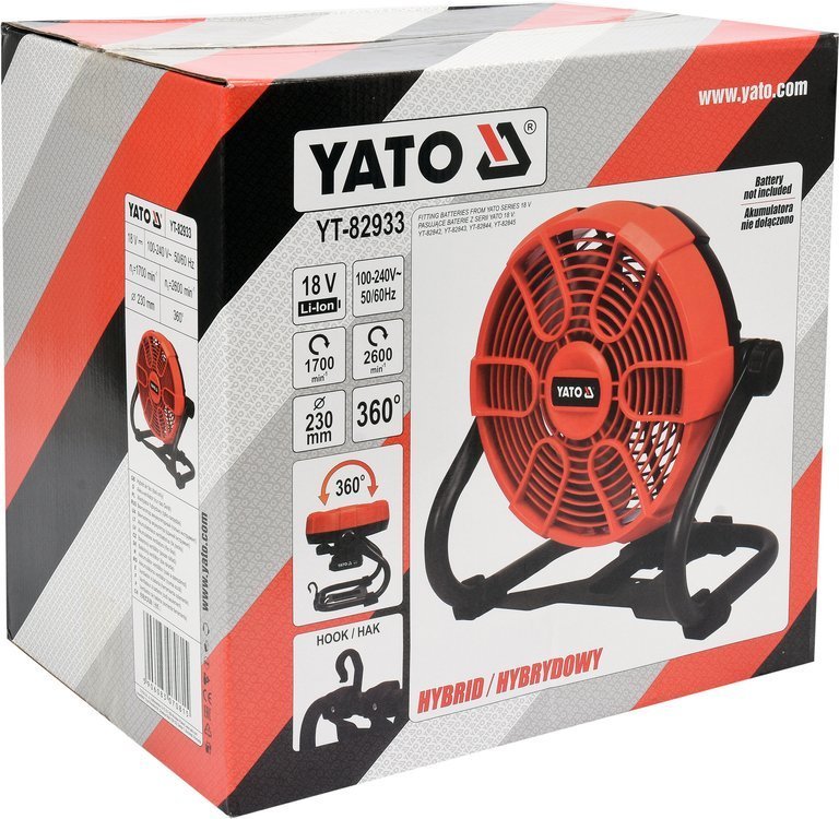 YATO AKUMULATOROWY WENTYLATOR PODŁOGOWY WIATRAK STOJĄCY 230V 18V YT- 82933