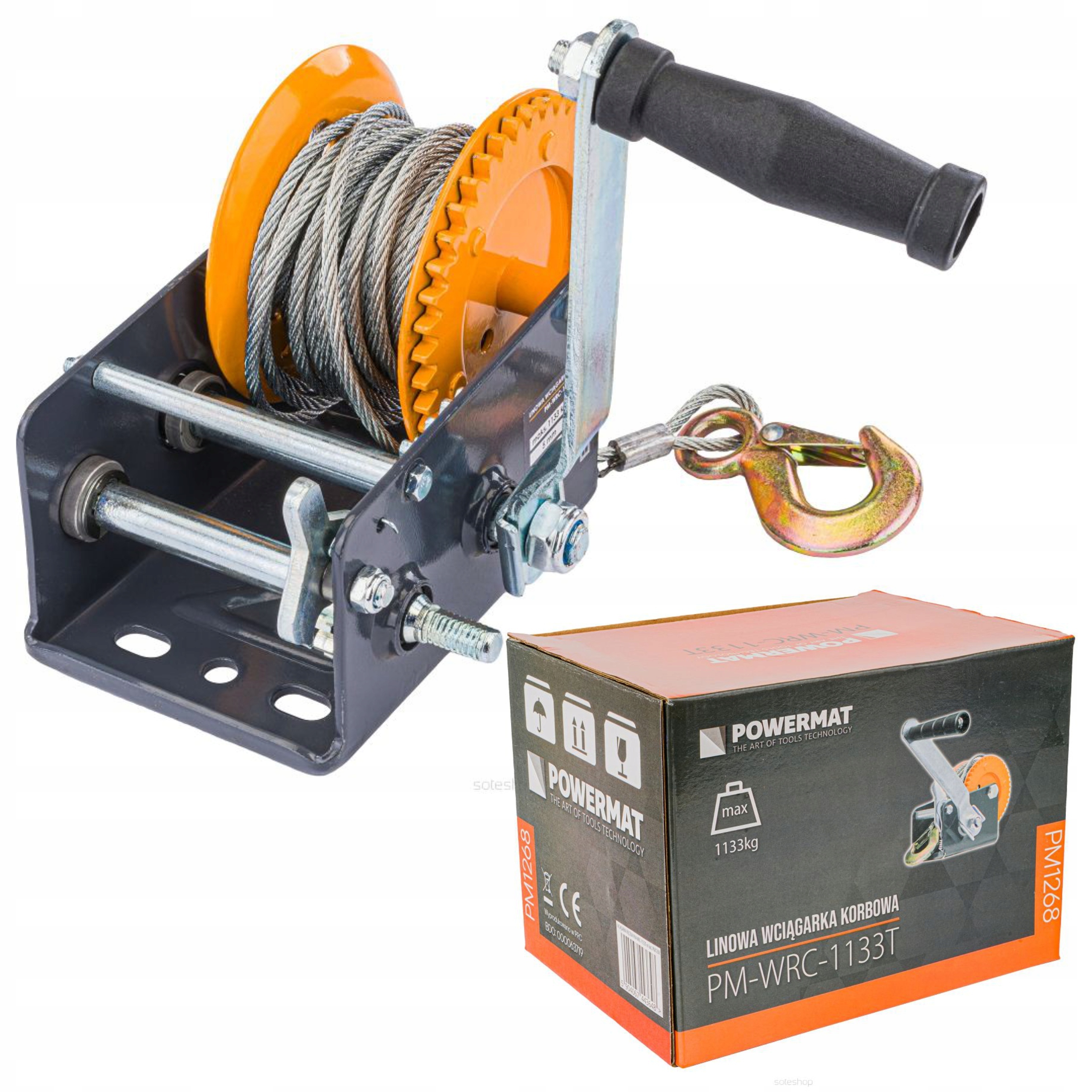 LINOWA WCIĄGARKA WYCIĄGARKA KORBOWA RĘCZNA 1133KG 10M NA KORBĘ 2500LBS