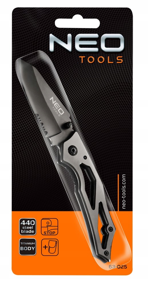 NEO TOOLS 63-025 NÓŻ SKŁADANY 16,7cm Z BLOKADĄ TYTANOWA OBUDOWA +ETUI