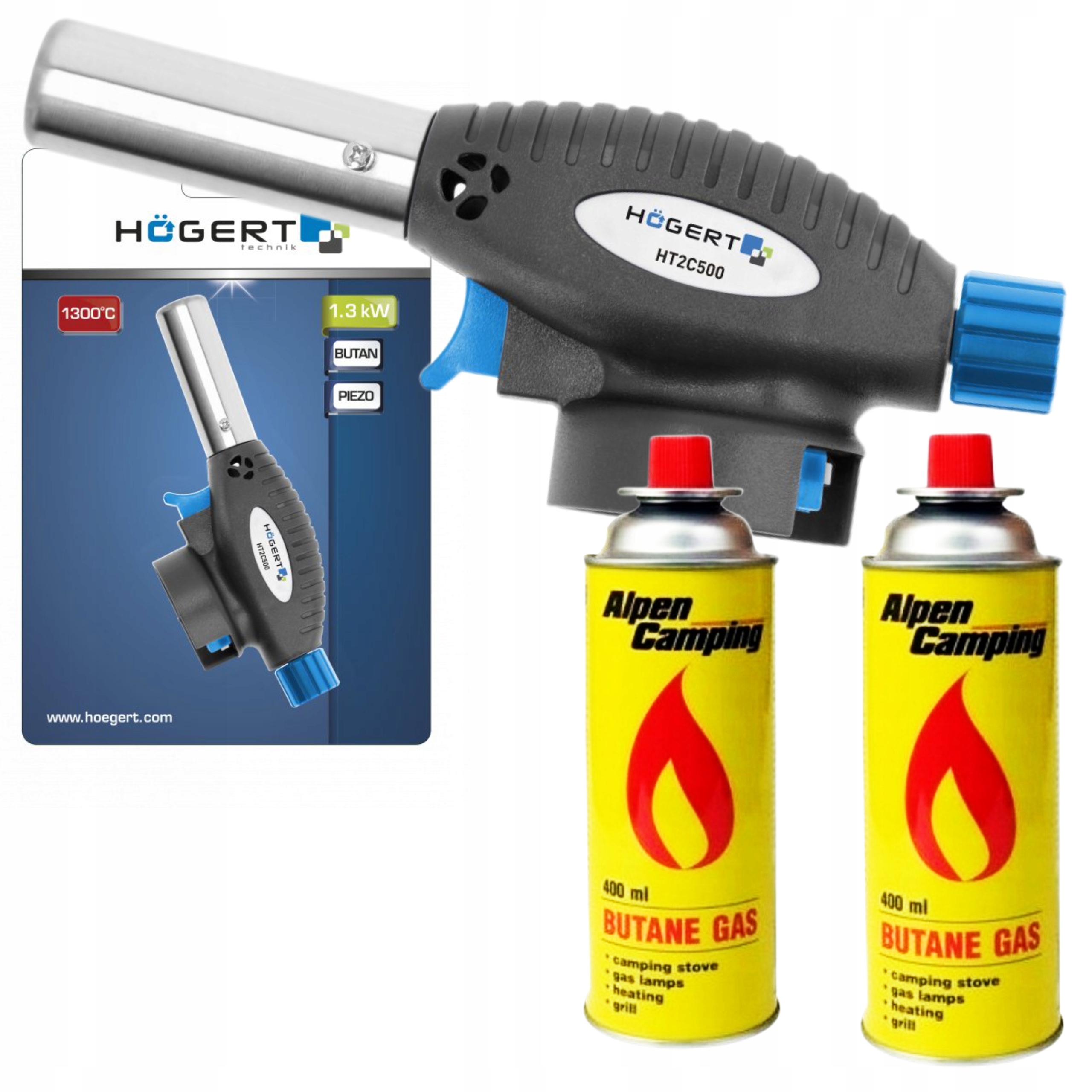 HOEGERT PALNIK GAZOWY LUTOWNICA PIEZO HT2C500 + 2x KARTUSZ GAZ