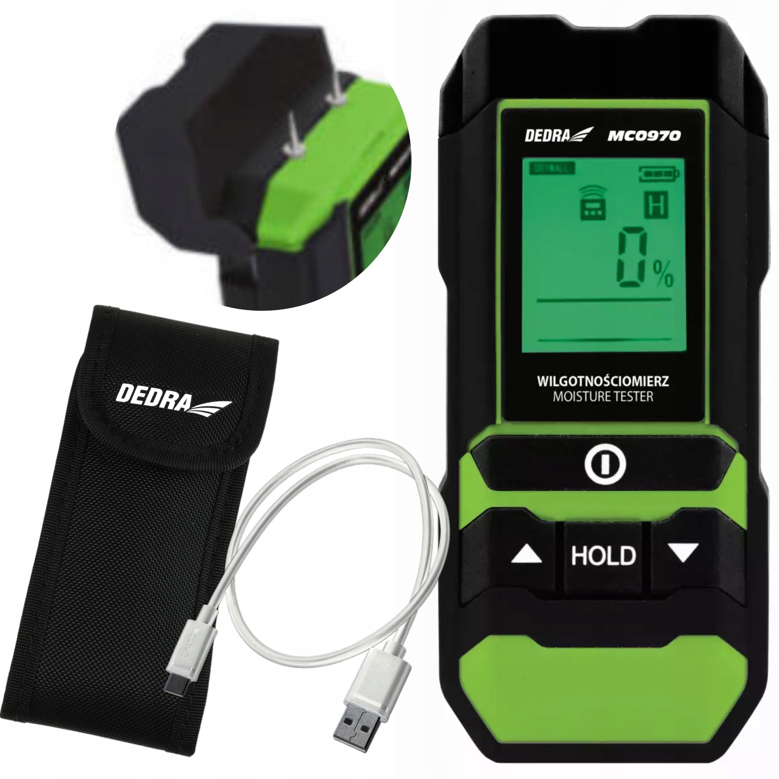 DEDRA WILGOTNOŚCIOMIERZ DO SPRAWDZANIA WILGOCI DREWNA I BETONU LED MC0970