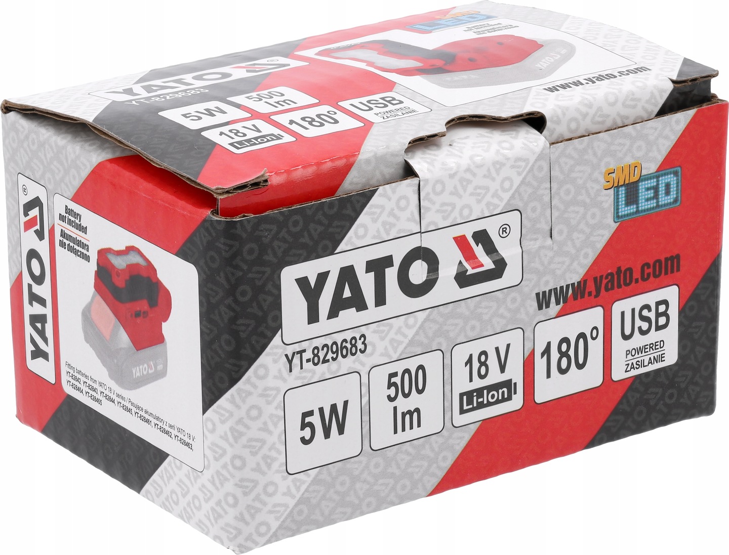 YATO LAMPA ROBOCZA PRZENOŚNA AKUMULATOROWA 18V SMD LED 5W 500LM SOLO 829683