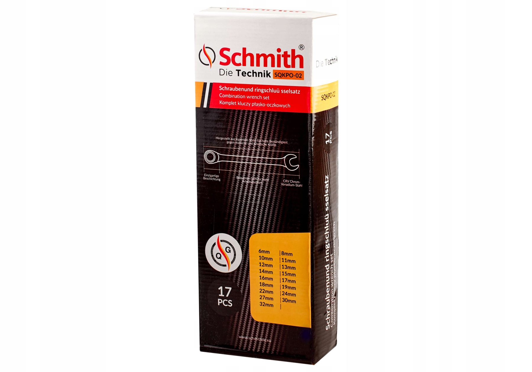 SCHMITH KLUCZE PŁASKO-OCZKOWE KUTE STALOWE ZESTAW 6-32MM 17ELEM. SQKPO-02